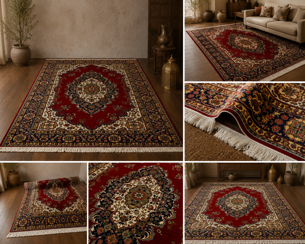 Vintage Turkish Handmade Oriental Rug 7x10 Red Floral Wool Carpet 1970s