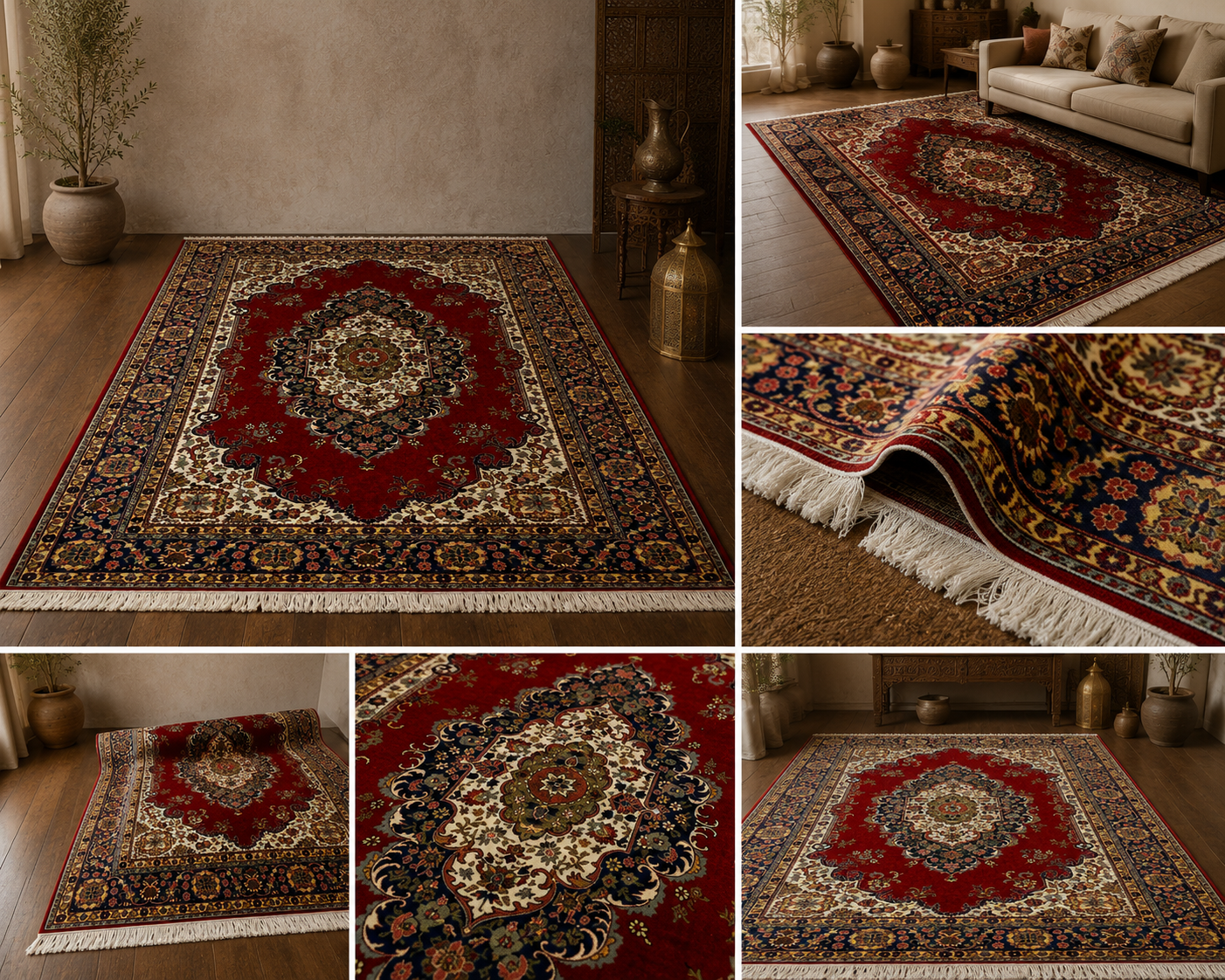 Vintage Turkish Handmade Oriental Rug 7x10 Red Floral Wool Carpet 1970s