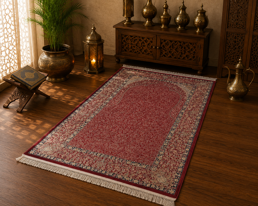 Turkish Silk Prayer Rug Red Islamic Seccade 2x4 Ft Brand New