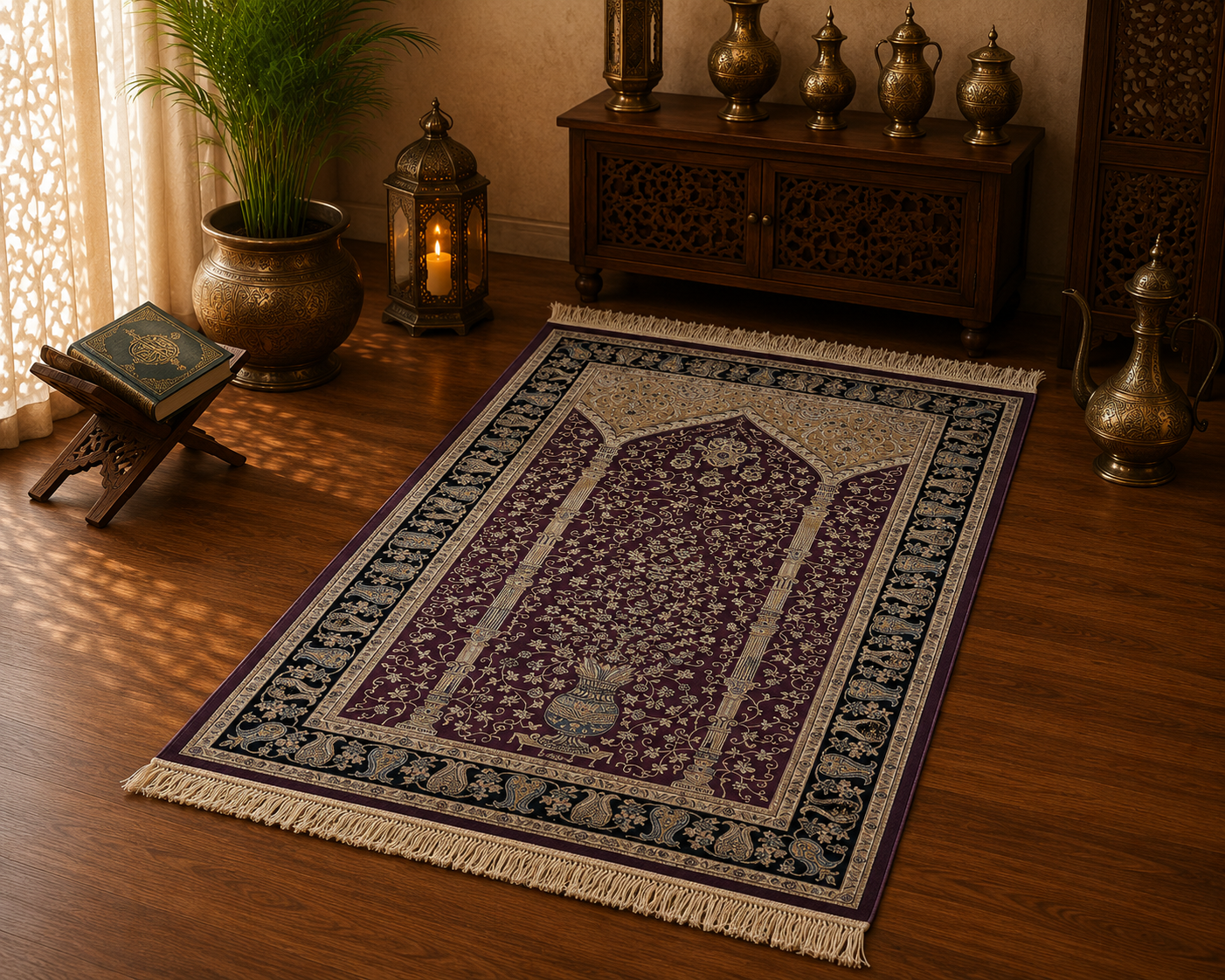 Purple Turkish Prayer Rug Silk Seccade 3x5 Ft Islamic Rug New