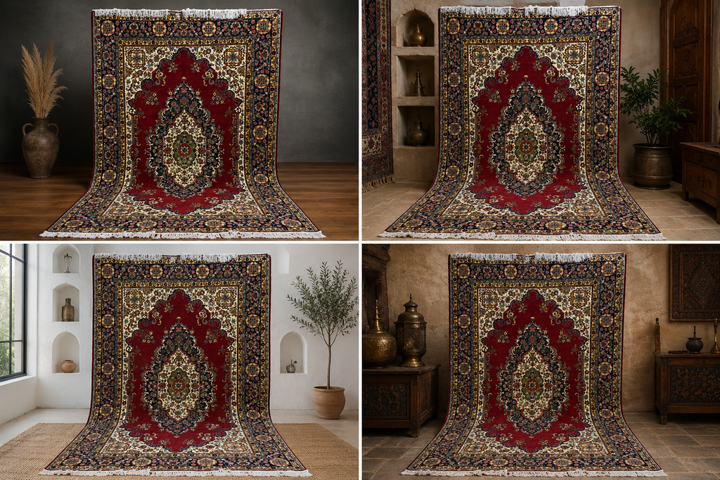 Vintage Turkish Handmade Oriental Rug 7x10 Red Floral Wool Carpet 1970s