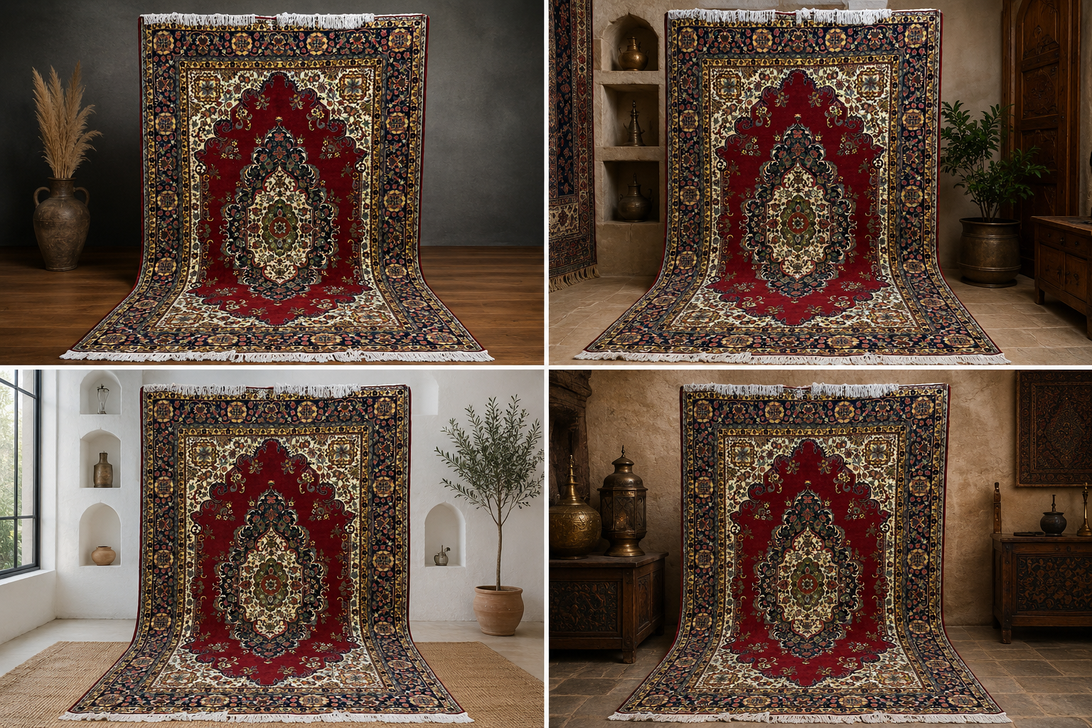 Vintage Turkish Handmade Oriental Rug 7x10 Red Floral Wool Carpet 1970s