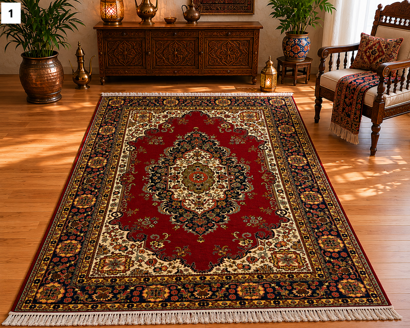 Vintage Turkish Handmade Oriental Rug 7x10 Red Floral Wool Carpet 1970s