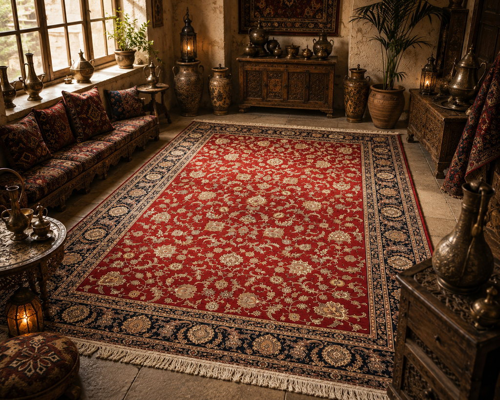 Luxury Turkish Silk Rug 7x10 Ft Red Black Persian Oriental Area Carpet brand new