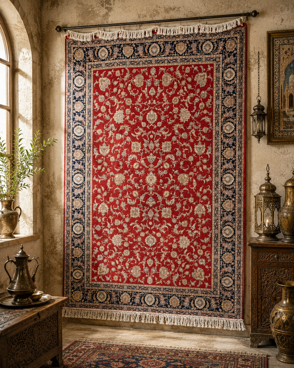 Luxury Turkish Silk Rug 7x10 Ft Red Black Persian Oriental Area Carpet brand new