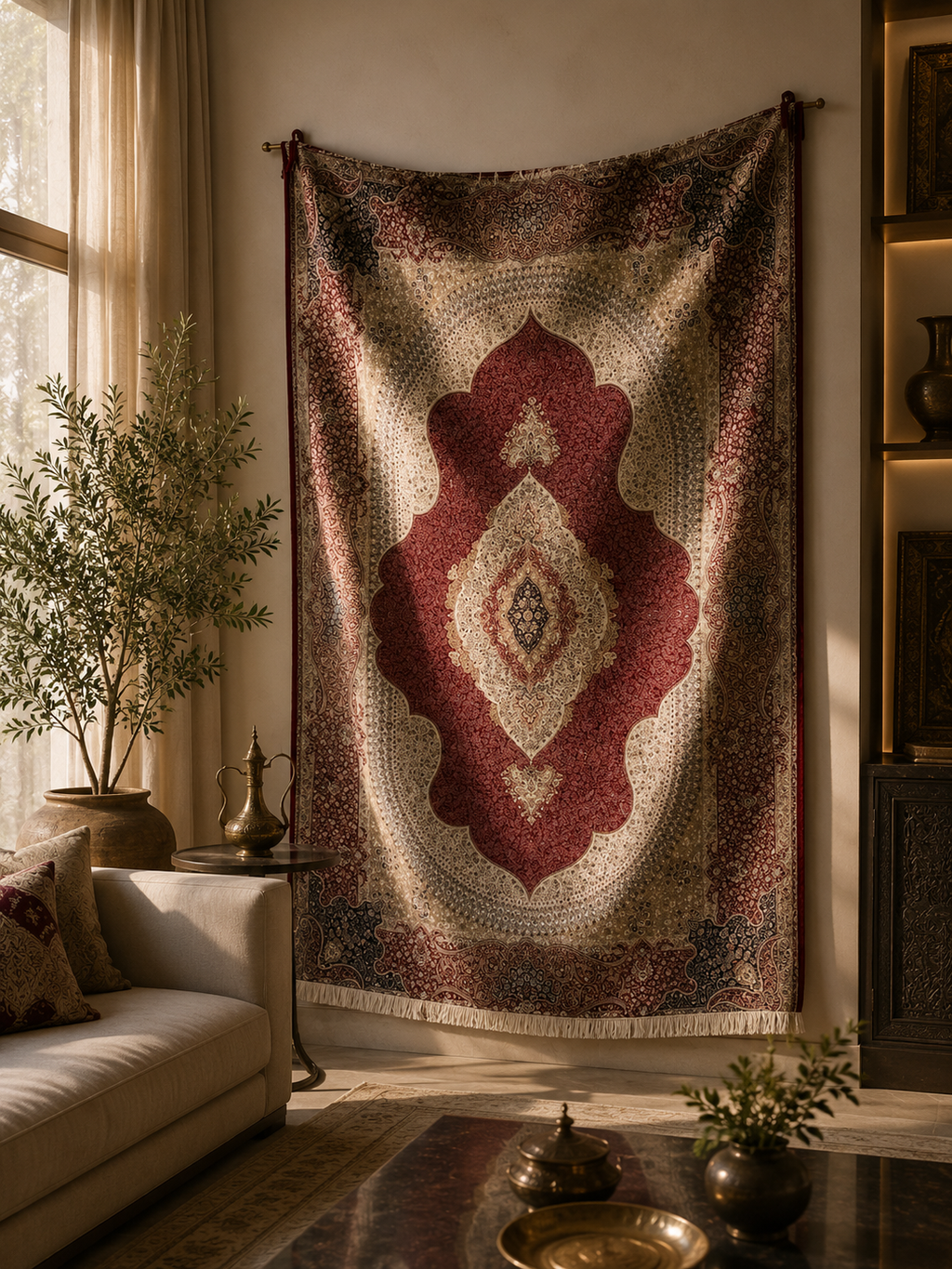 Luxury Turkish Silk Rug 7x10 Red Ivory Oriental Area Carpet Handmade Fringe New