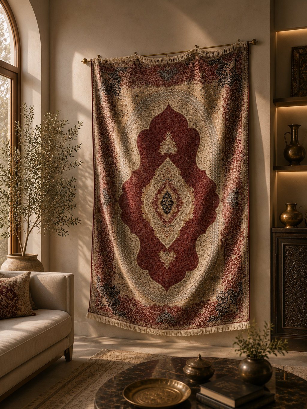 Luxury Turkish Silk Rug 7x10 Red Ivory Oriental Area Carpet Handmade Fringe New