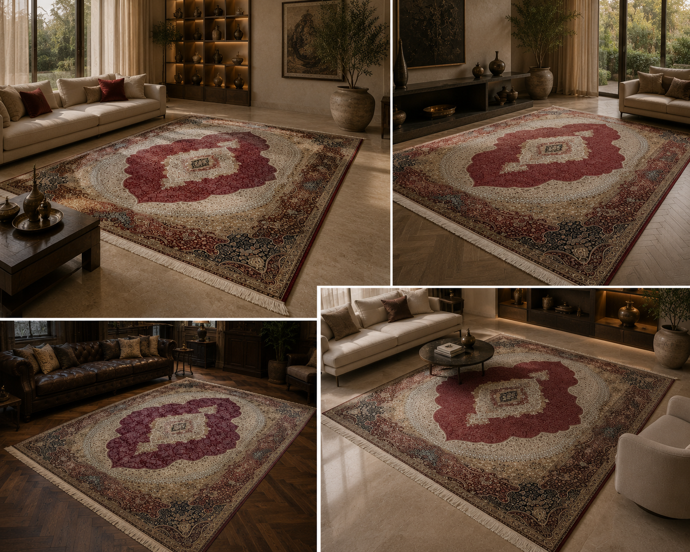 Luxury Turkish Silk Rug 7x10 Red Ivory Oriental Area Carpet Handmade Fringe New