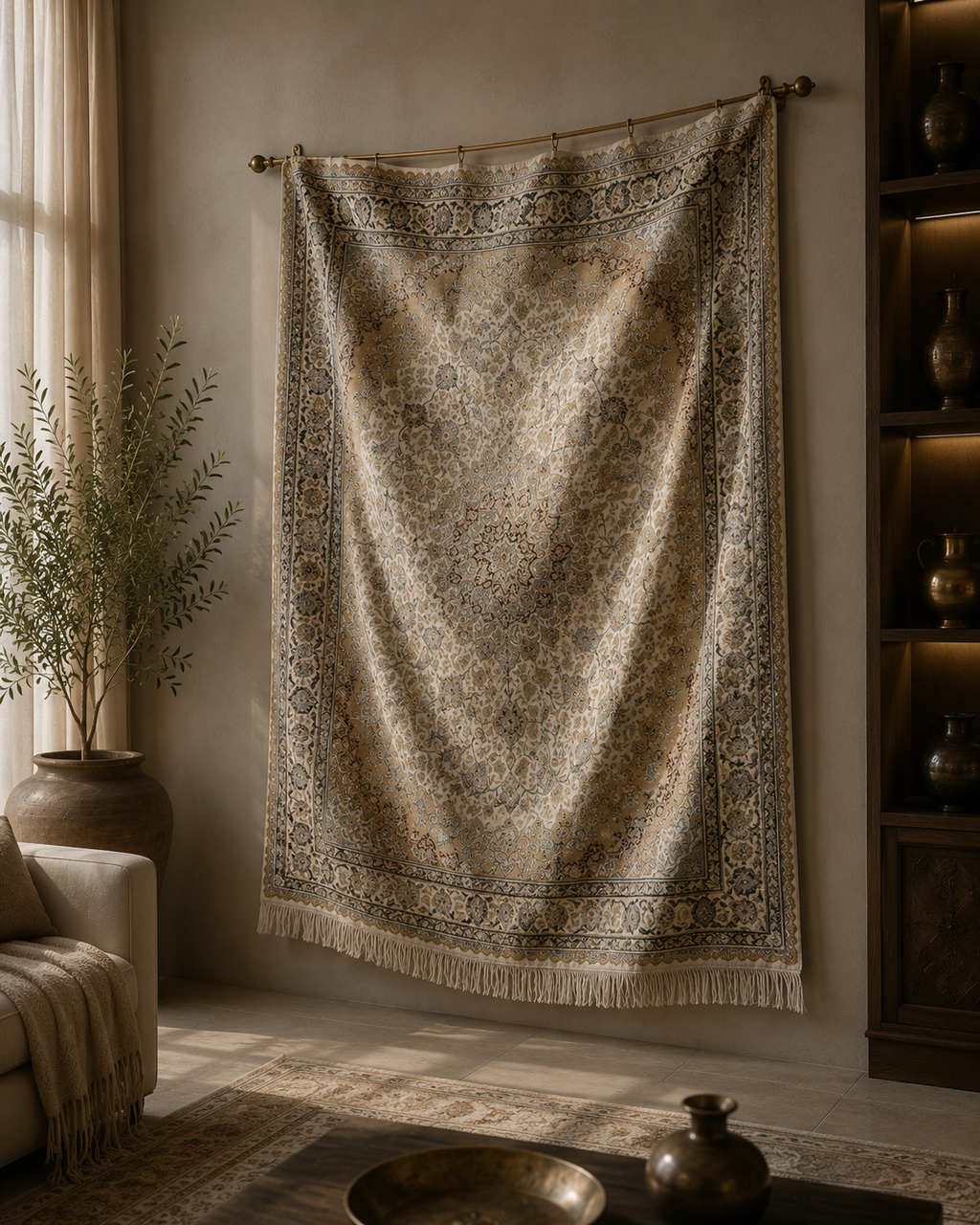 Luxury Turkish Silk Rug 7x10 Ft Beige Ivory Floral Oriental Area Carpet new