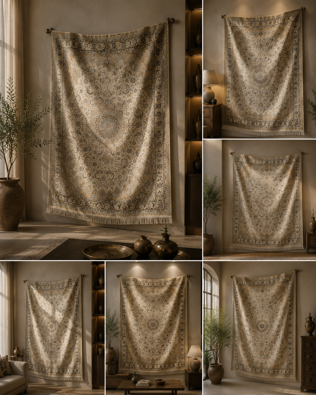 Luxury Turkish Silk Rug 7x10 Ft Beige Ivory Floral Oriental Area Carpet new