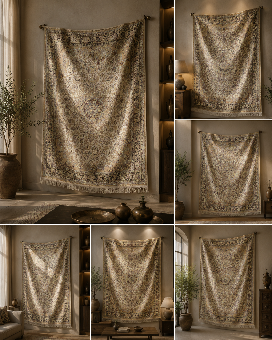 Luxury Turkish Silk Rug 7x10 Ft Beige Ivory Floral Oriental Area Carpet new