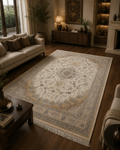 Luxury Turkish Silk Rug 7x10 Ft Beige Ivory Floral Oriental Area Carpet new