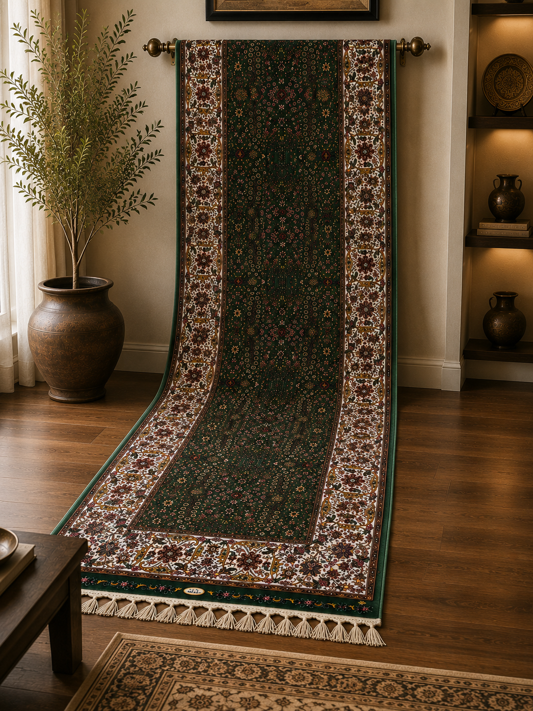 Turkish Silk Runner Rug 3x10 Green Floral Oriental Hallway Rug Brand New