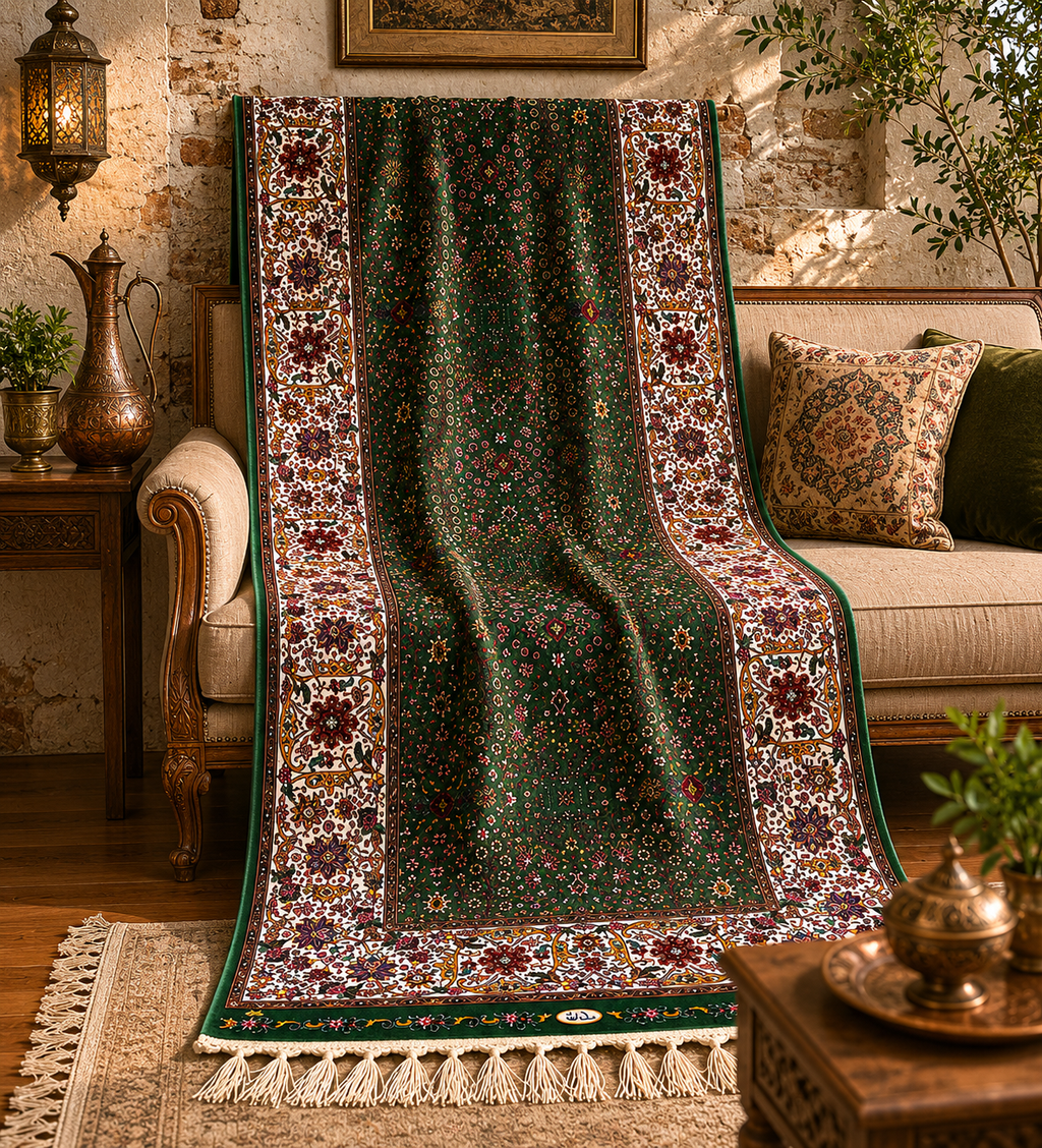 Turkish Silk Runner Rug 3x10 Green Floral Oriental Hallway Rug Brand New