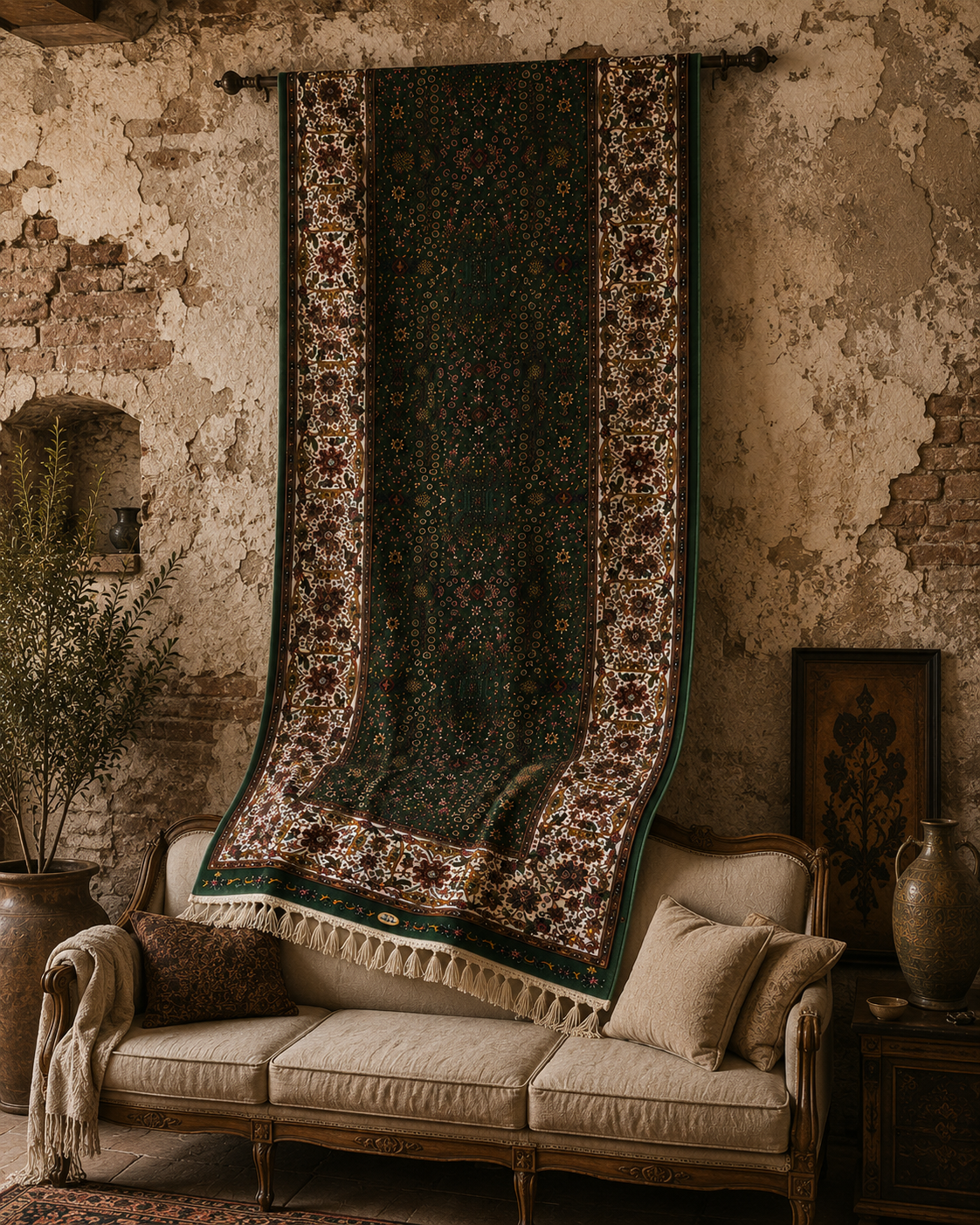 Turkish Silk Runner Rug 3x10 Green Floral Oriental Hallway Rug Brand New