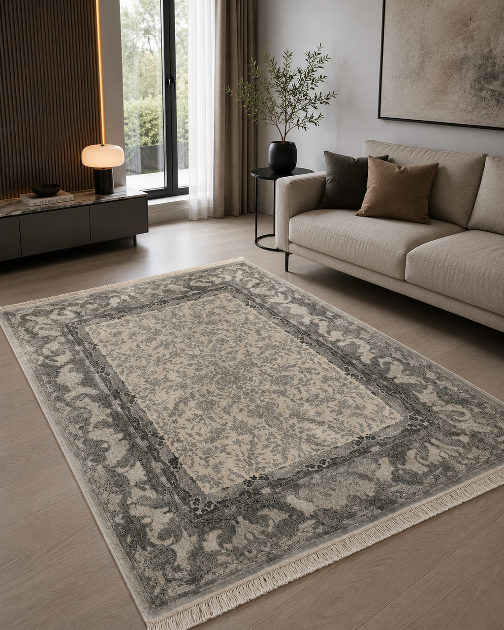 Premium Turkish Silk Rug 7x10 Gray Cream Oriental Area Rug Handmade Fringe New