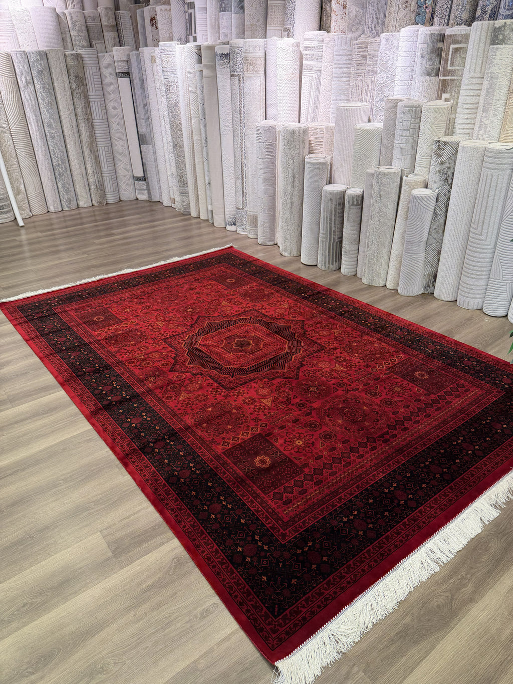 Heritage Turkish Silk Blend Area Rug – Red & Black – 7' x 10'