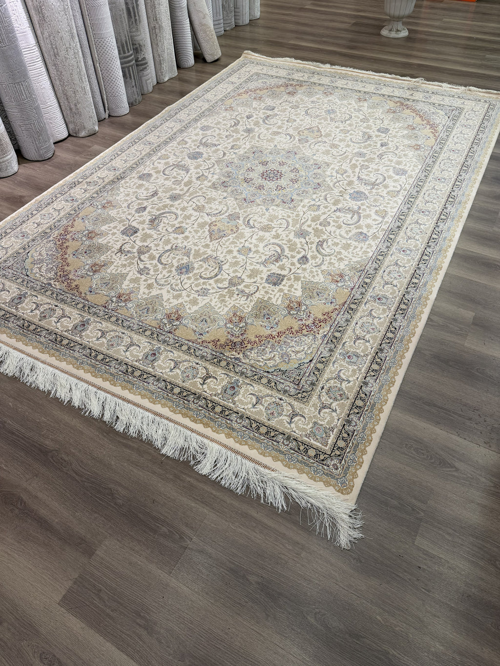 Luxury Turkish Silk Rug 7x10 Ft Beige Ivory Floral Oriental Area Carpet new