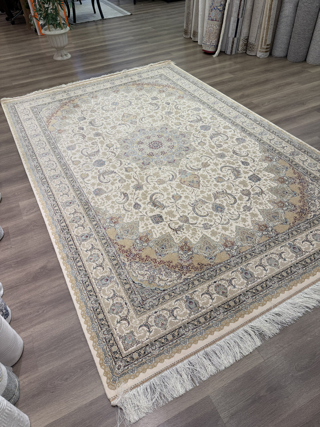 Luxury Turkish Silk Rug 7x10 Ft Beige Ivory Floral Oriental Area Carpet new
