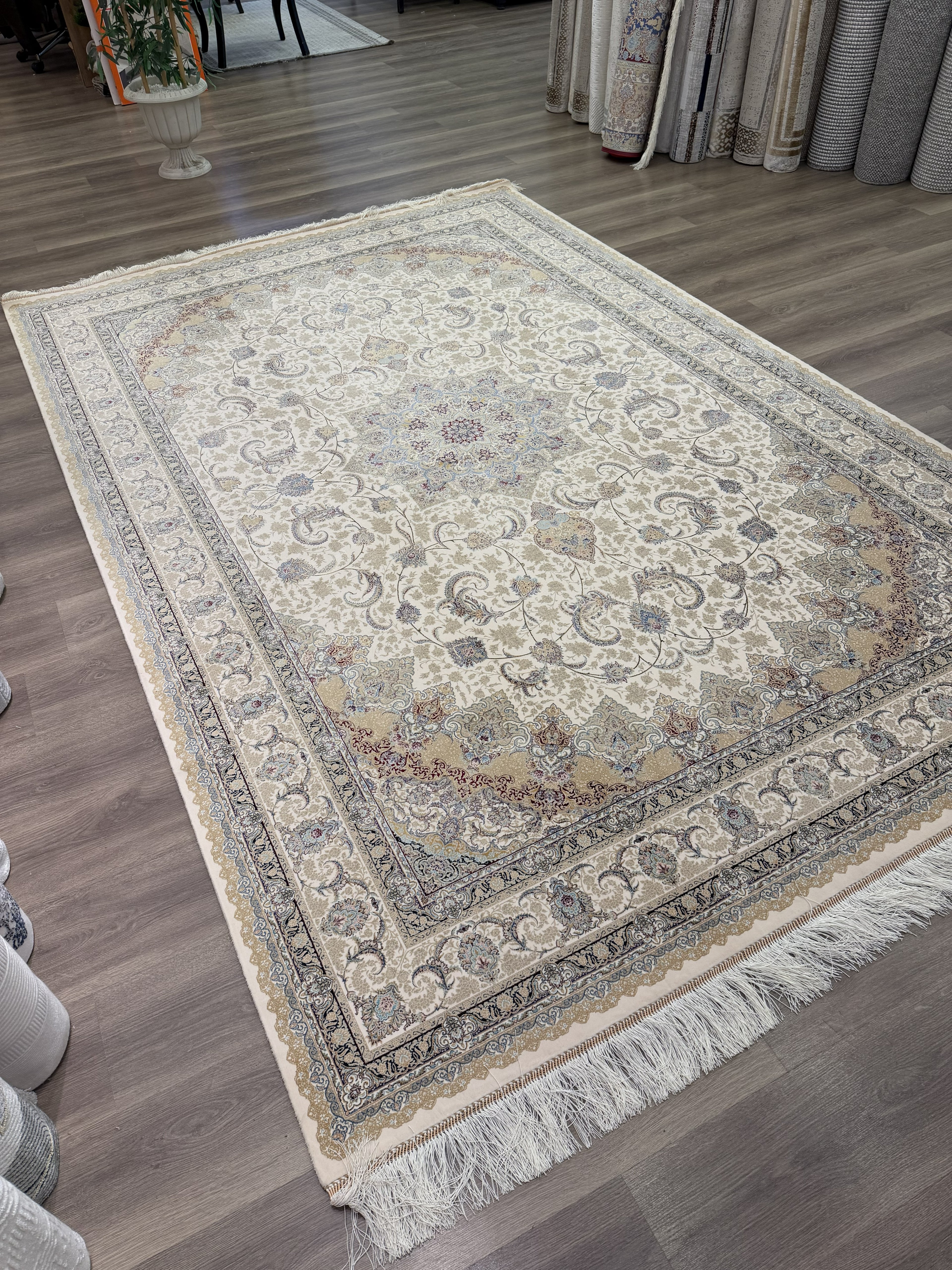 Luxury Turkish Silk Rug 7x10 Ft Beige Ivory Floral Oriental Area Carpet new