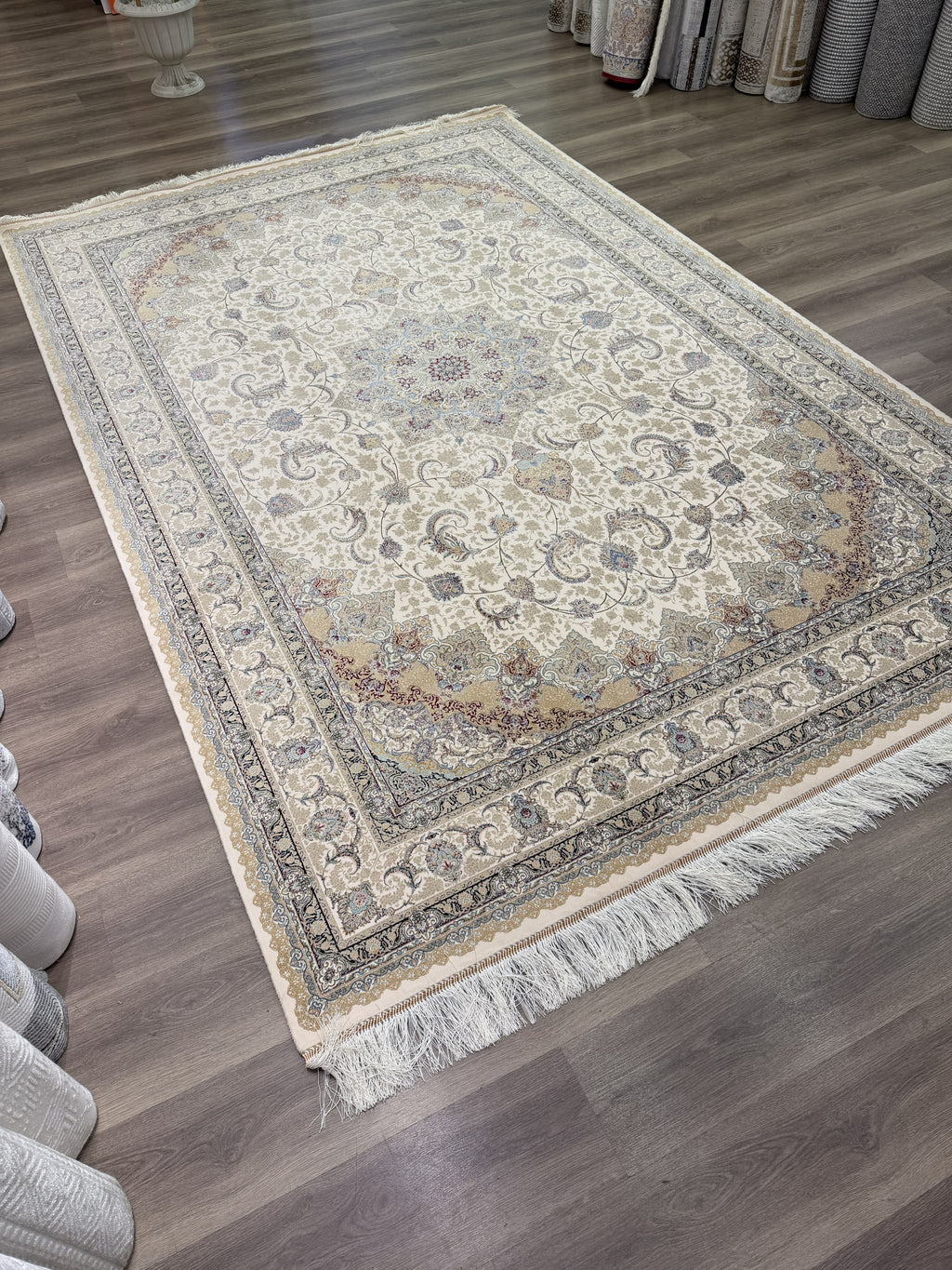 Luxury Turkish Silk Rug 7x10 Ft Beige Ivory Floral Oriental Area Carpet new