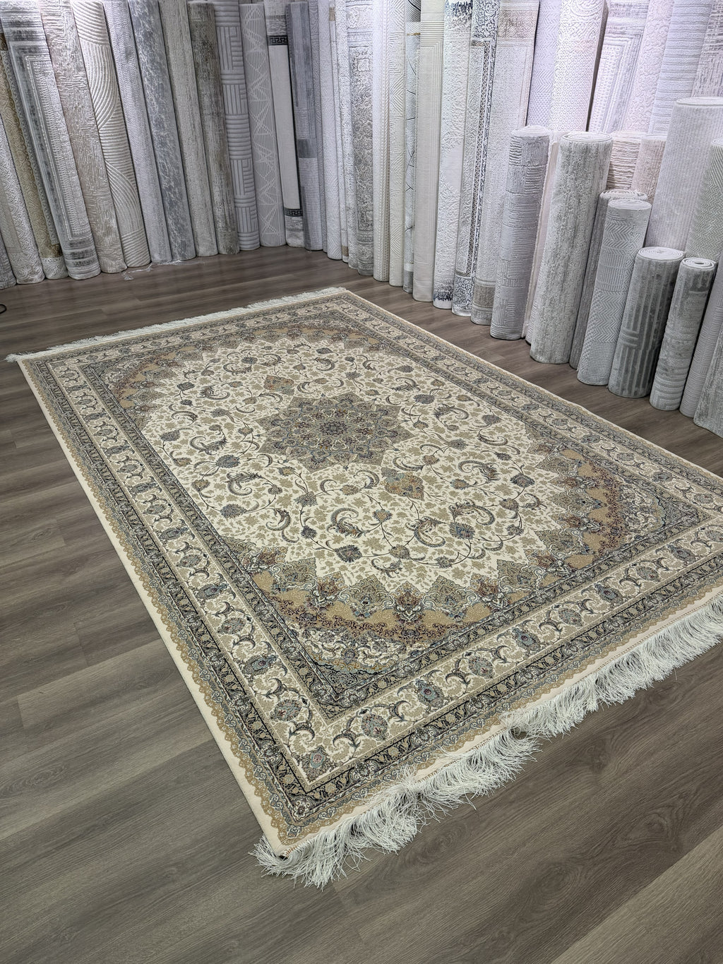 Luxury Turkish Silk Rug 7x10 Ft Beige Ivory Floral Oriental Area Carpet new