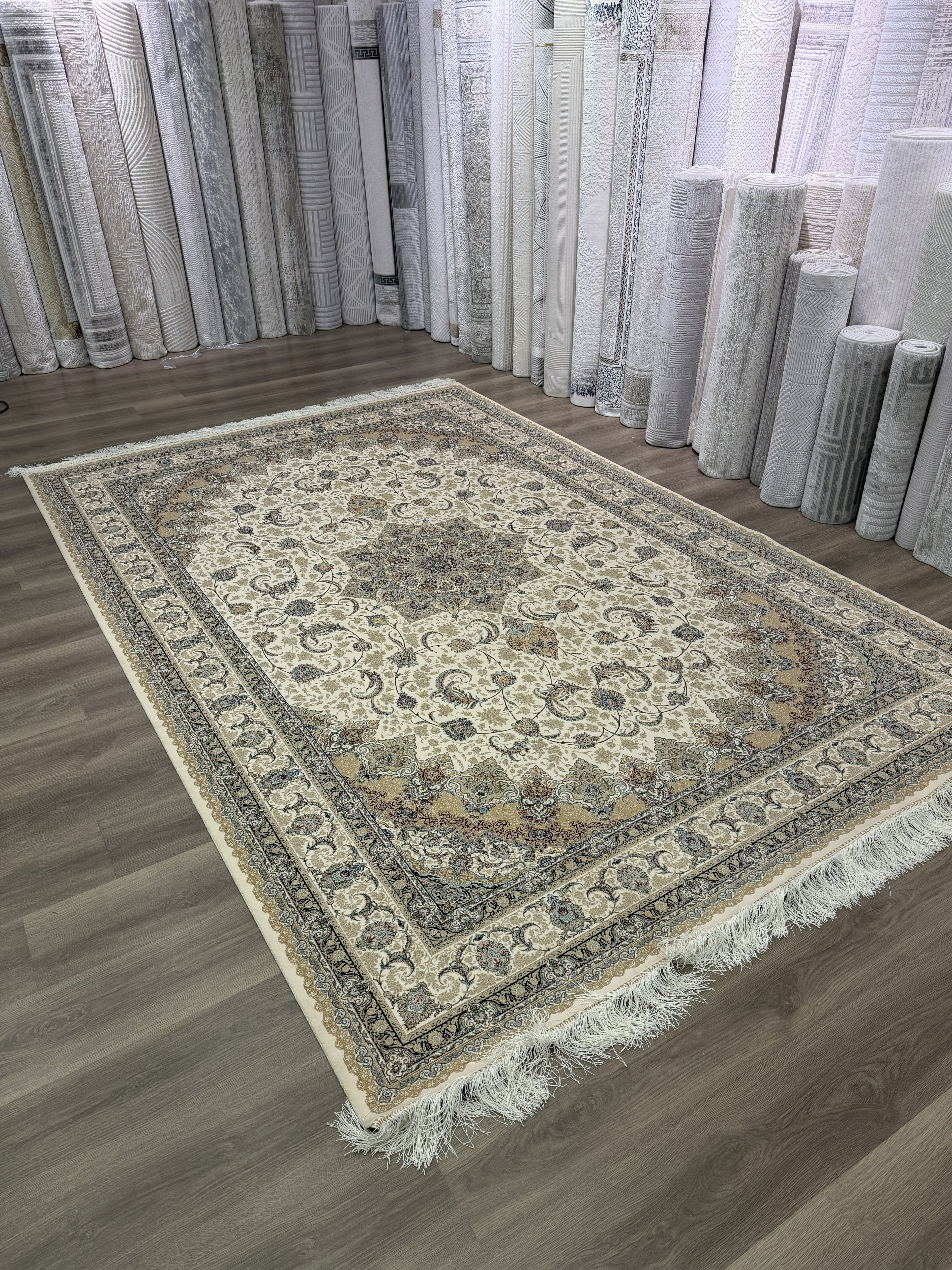 Luxury Turkish Silk Rug 7x10 Ft Beige Ivory Floral Oriental Area Carpet new
