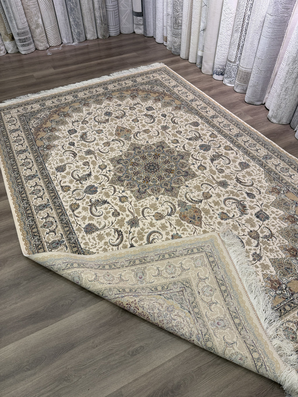 Luxury Turkish Silk Rug 7x10 Ft Beige Ivory Floral Oriental Area Carpet new