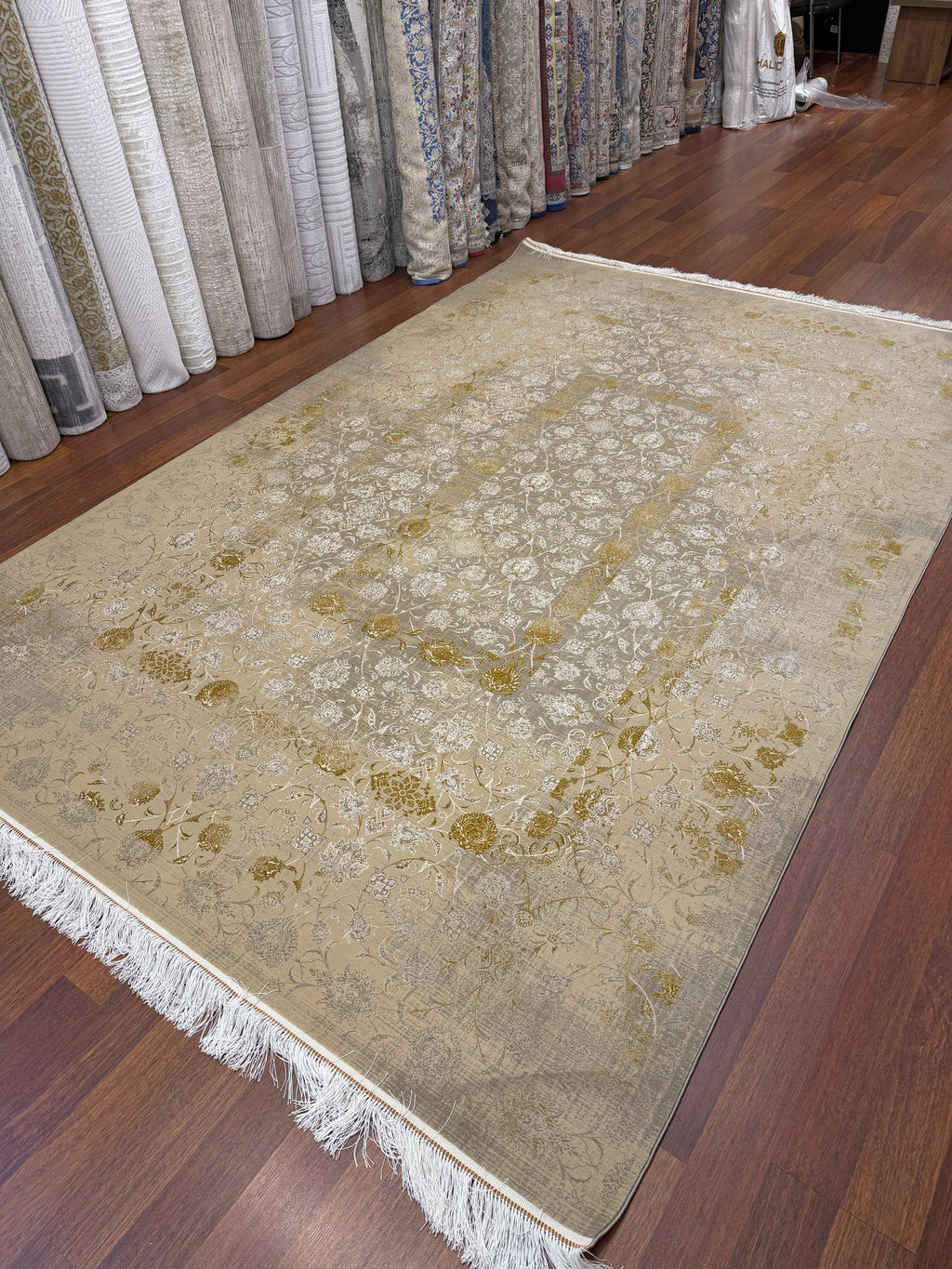 Luxury Turkish Silk Rug 7x10 Ft Gold Beige Modern Oriental Area Carpet brand new
