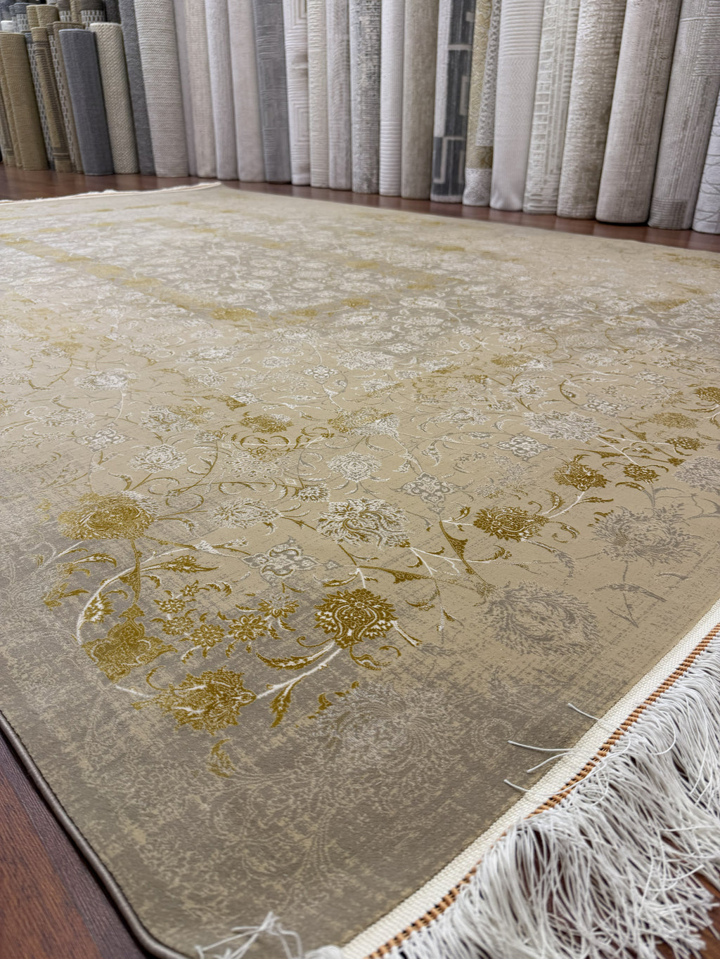 Luxury Turkish Silk Rug 7x10 Ft Gold Beige Modern Oriental Area Carpet brand new