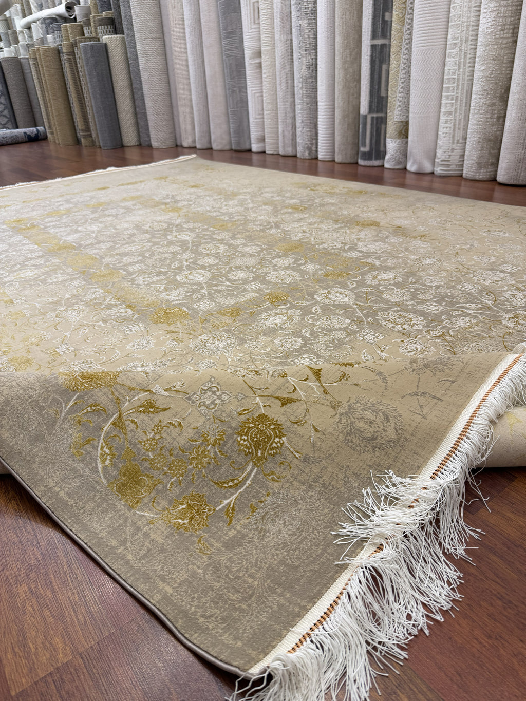 Luxury Turkish Silk Rug 7x10 Ft Gold Beige Modern Oriental Area Carpet brand new