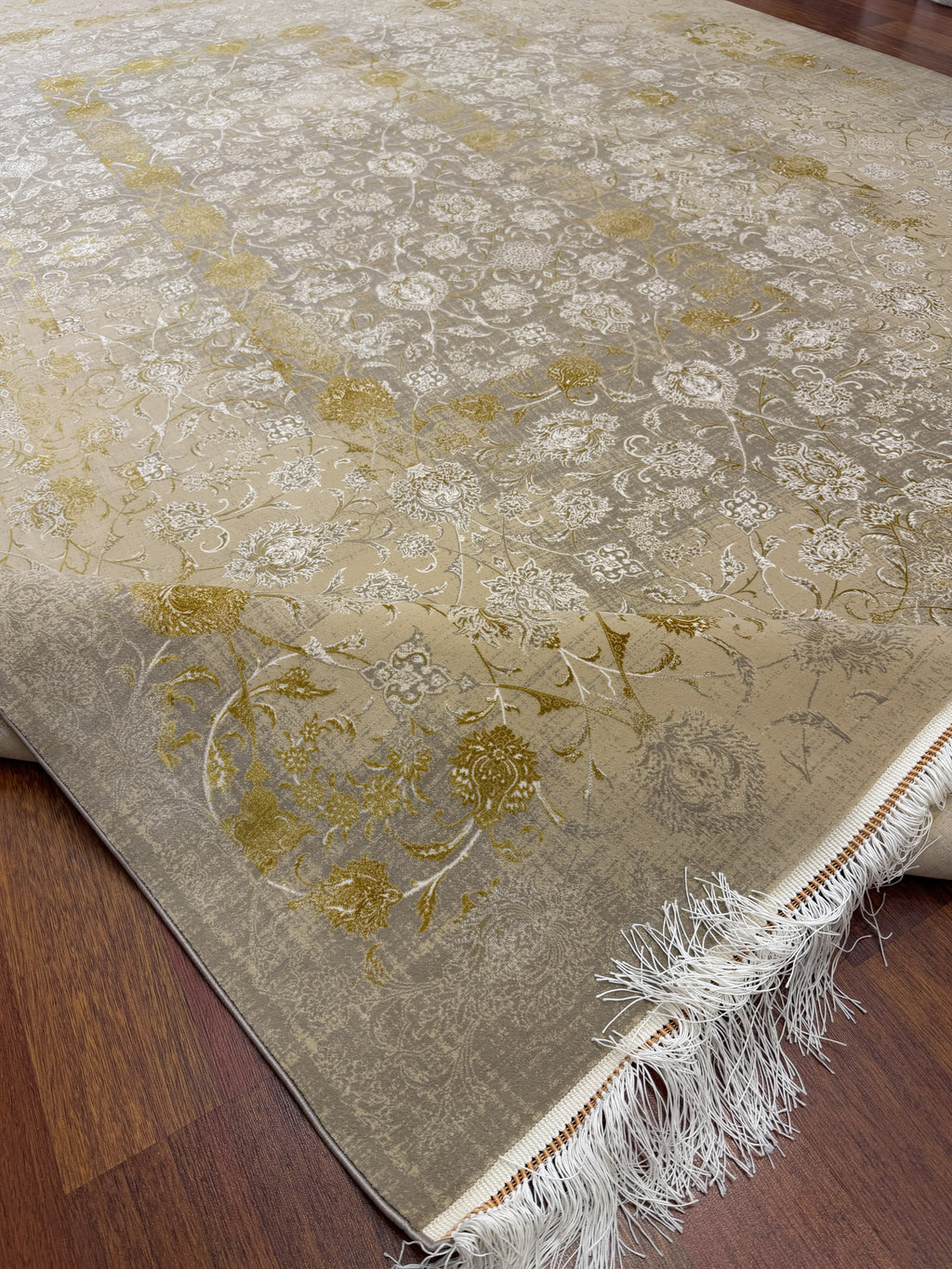 Luxury Turkish Silk Rug 7x10 Ft Gold Beige Modern Oriental Area Carpet brand new