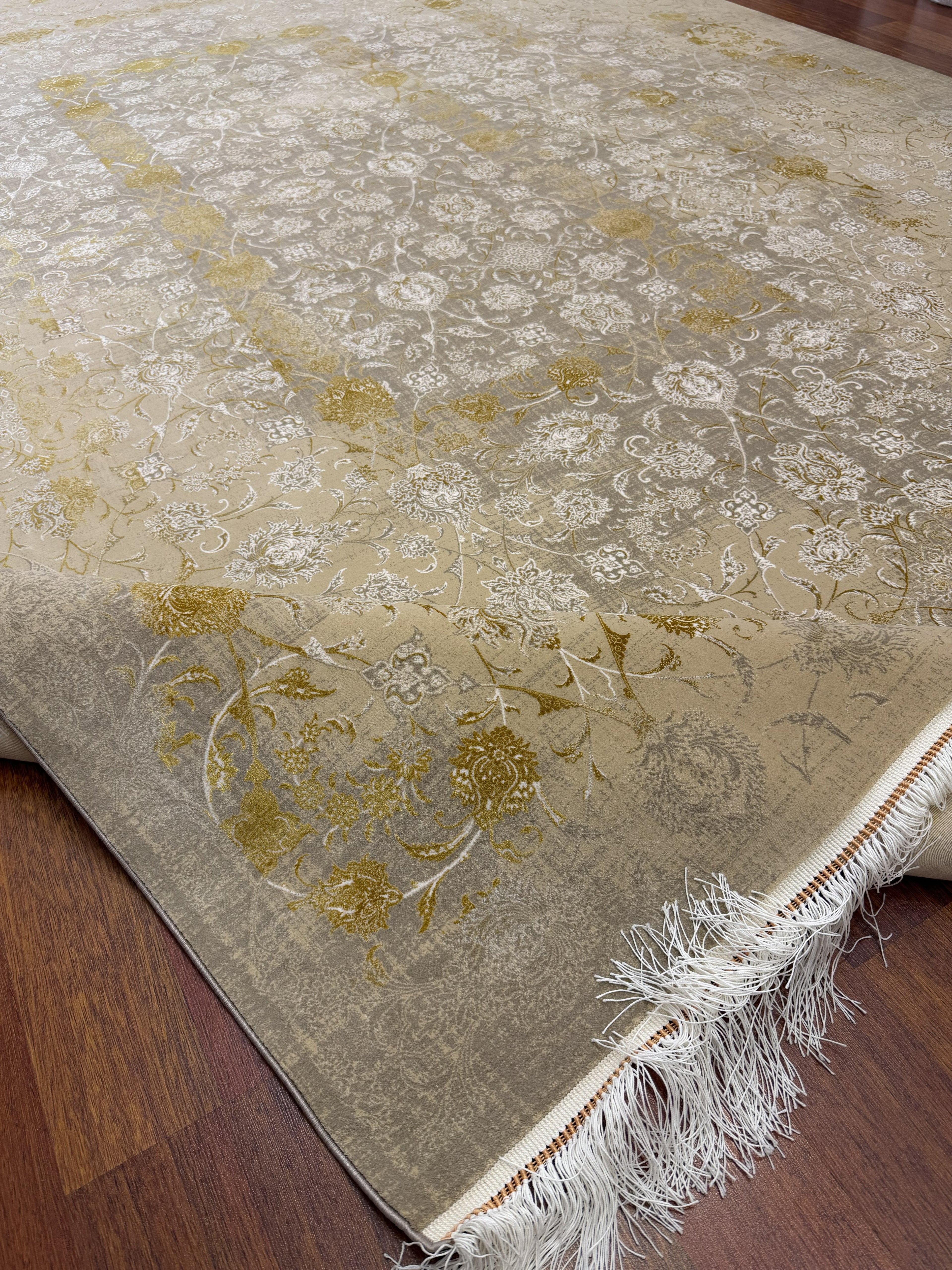 Luxury Turkish Silk Rug 7x10 Ft Gold Beige Modern Oriental Area Carpet brand new