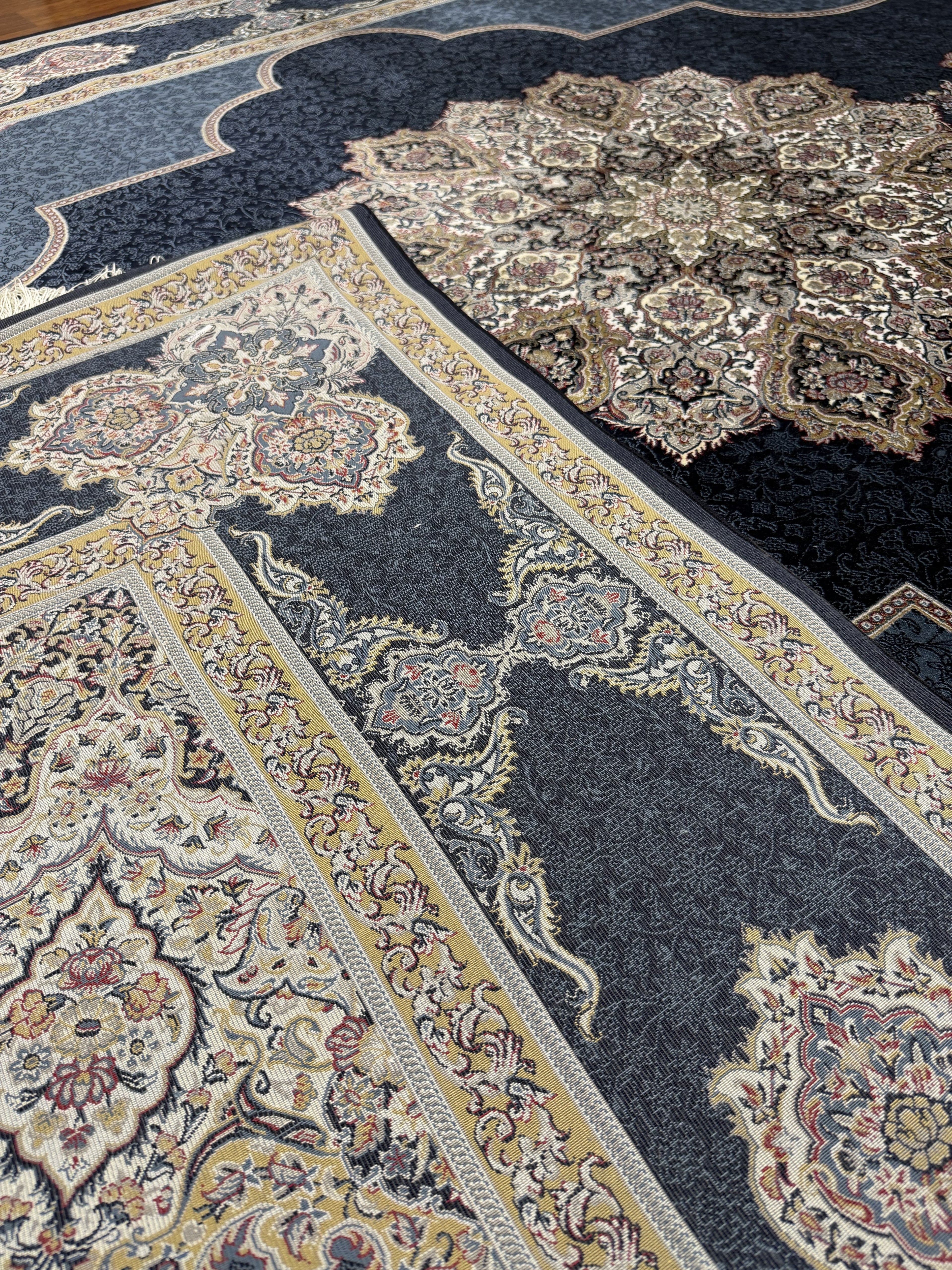 Luxury Turkish Silk Rug 7x10 Ft Navy Blue Ivory Persian Oriental Area Carpet New