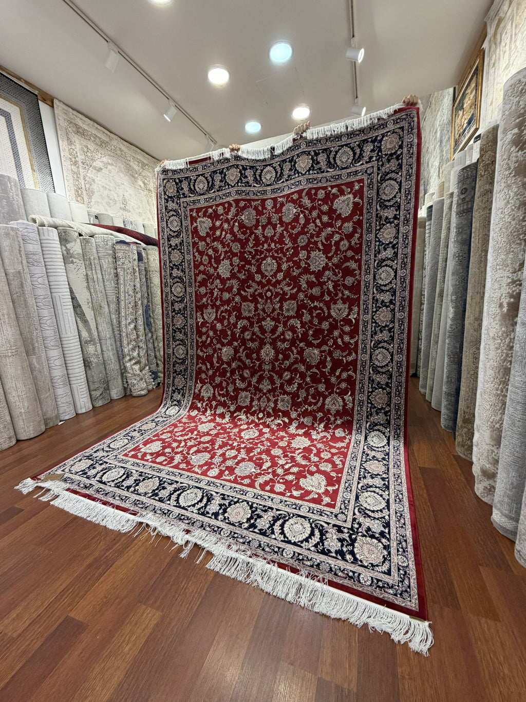 Luxury Turkish Silk Rug 7x10 Ft Red Black Persian Oriental Area Carpet brand new