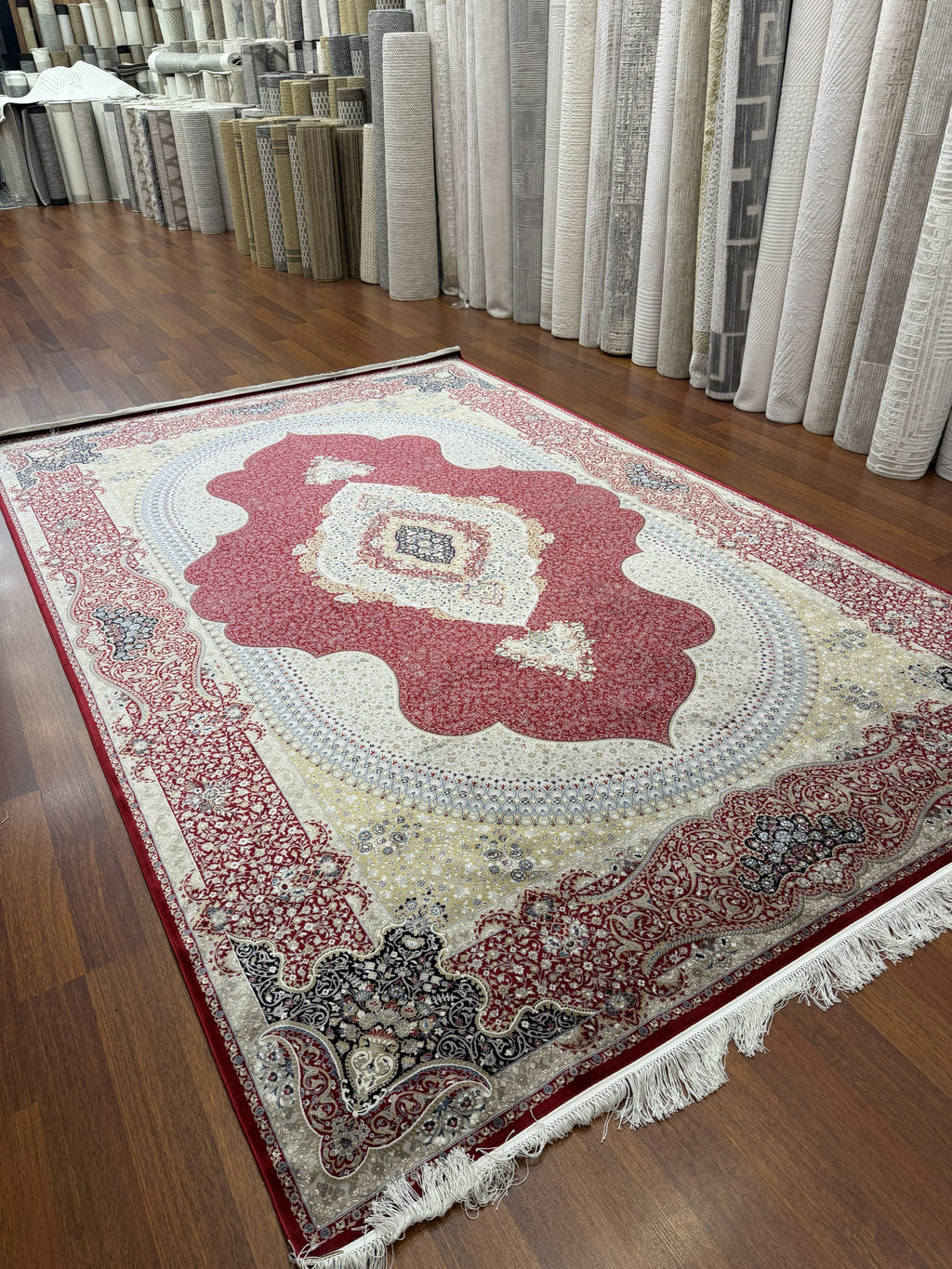 Luxury Turkish Silk Rug 7x10 Red Ivory Oriental Area Carpet Handmade Fringe New