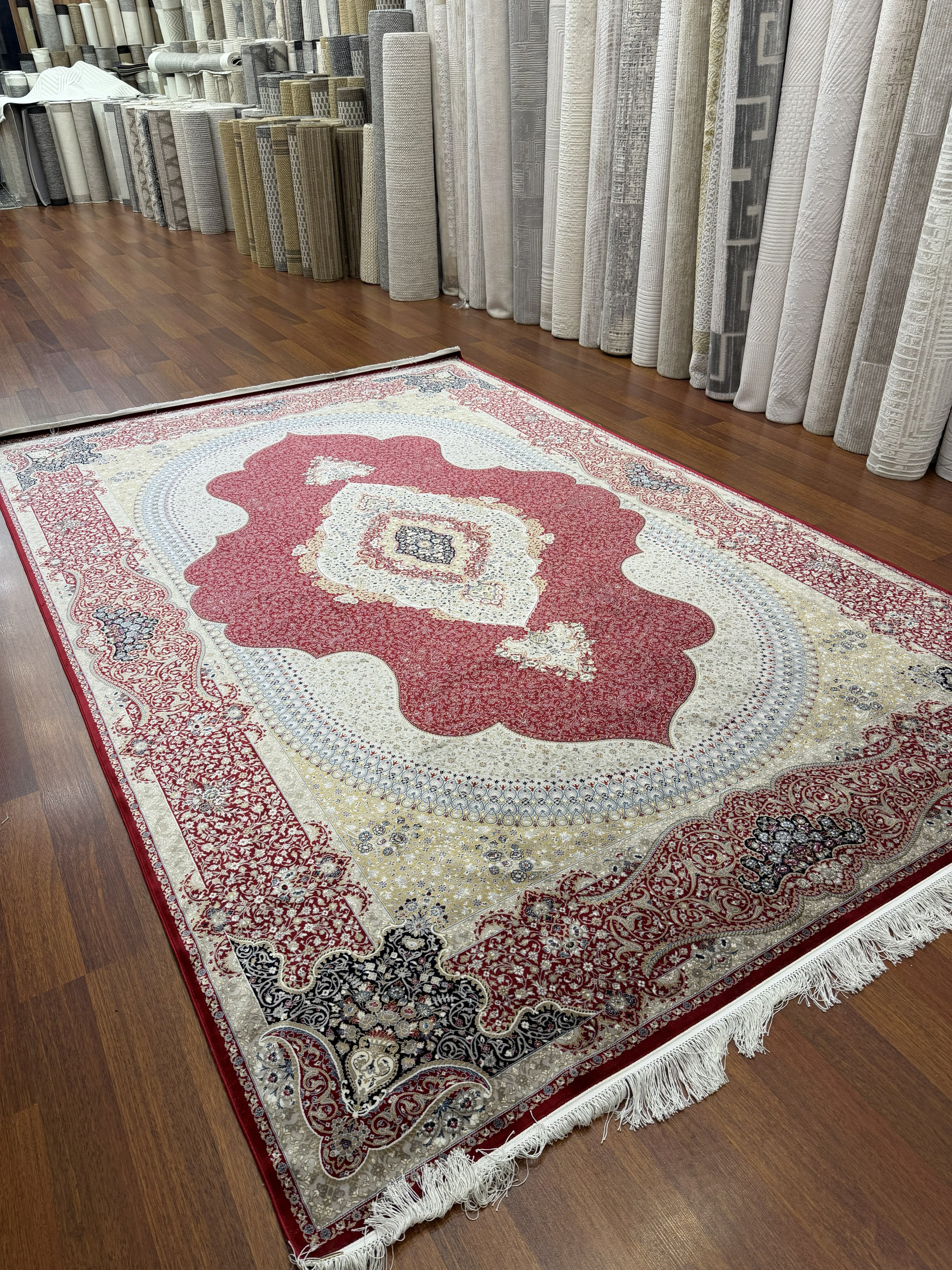 Luxury Turkish Silk Rug 7x10 Red Ivory Oriental Area Carpet Handmade Fringe New
