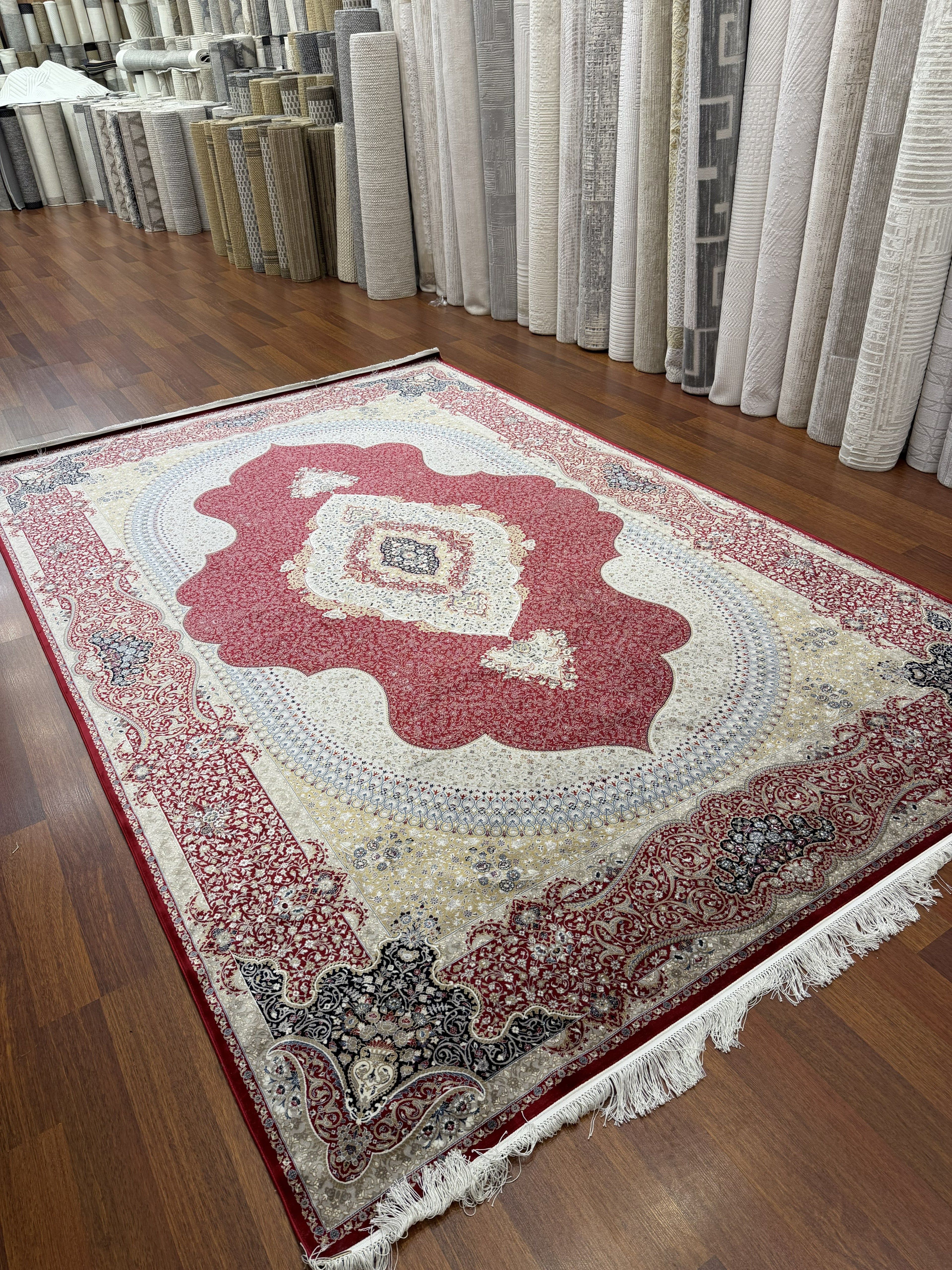 Luxury Turkish Silk Rug 7x10 Red Ivory Oriental Area Carpet Handmade Fringe New