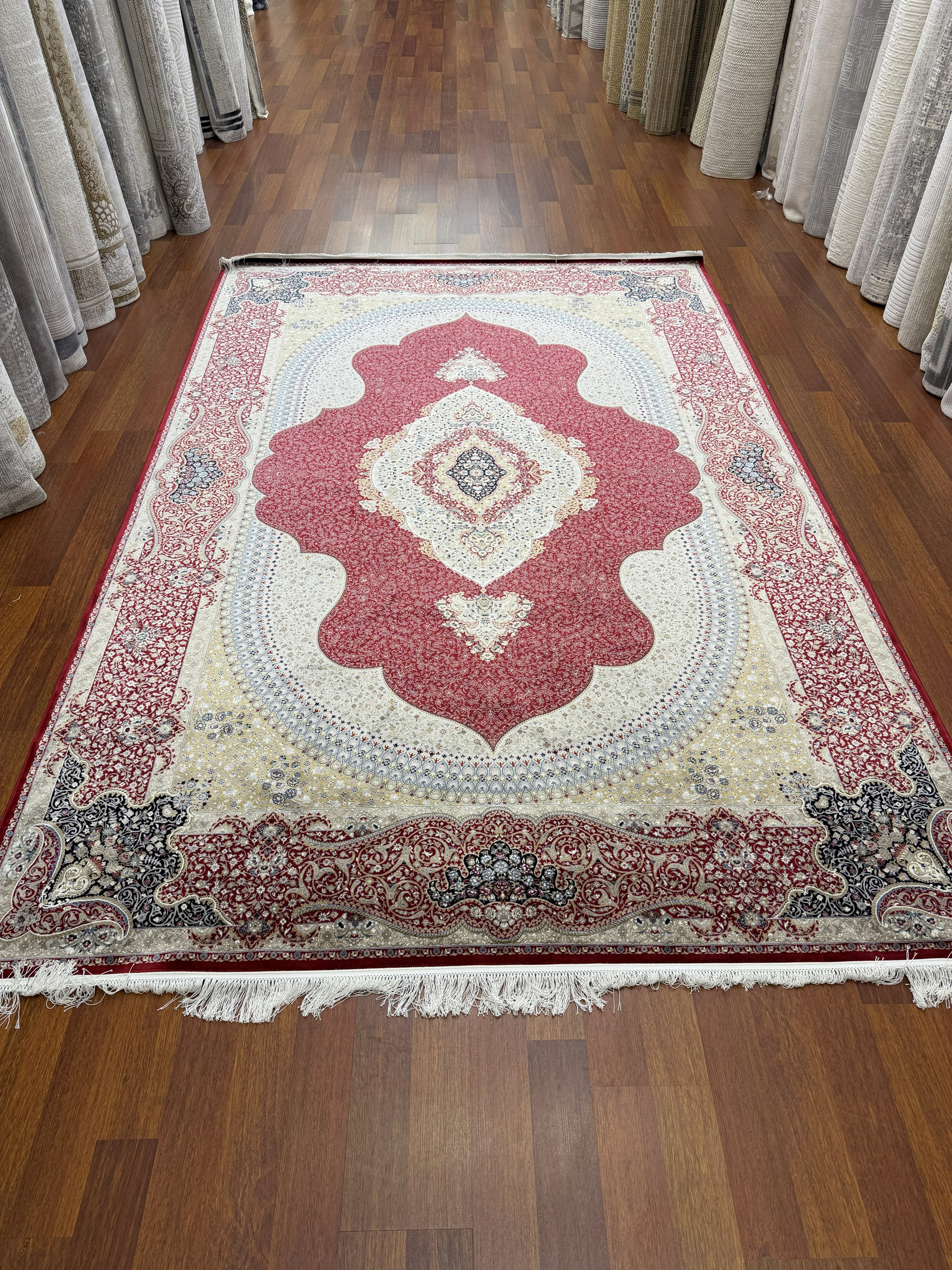 Luxury Turkish Silk Rug 7x10 Red Ivory Oriental Area Carpet Handmade Fringe New