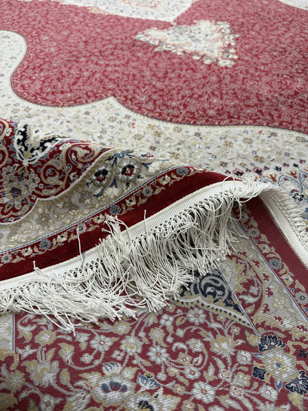 Luxury Turkish Silk Rug 7x10 Red Ivory Oriental Area Carpet Handmade Fringe New