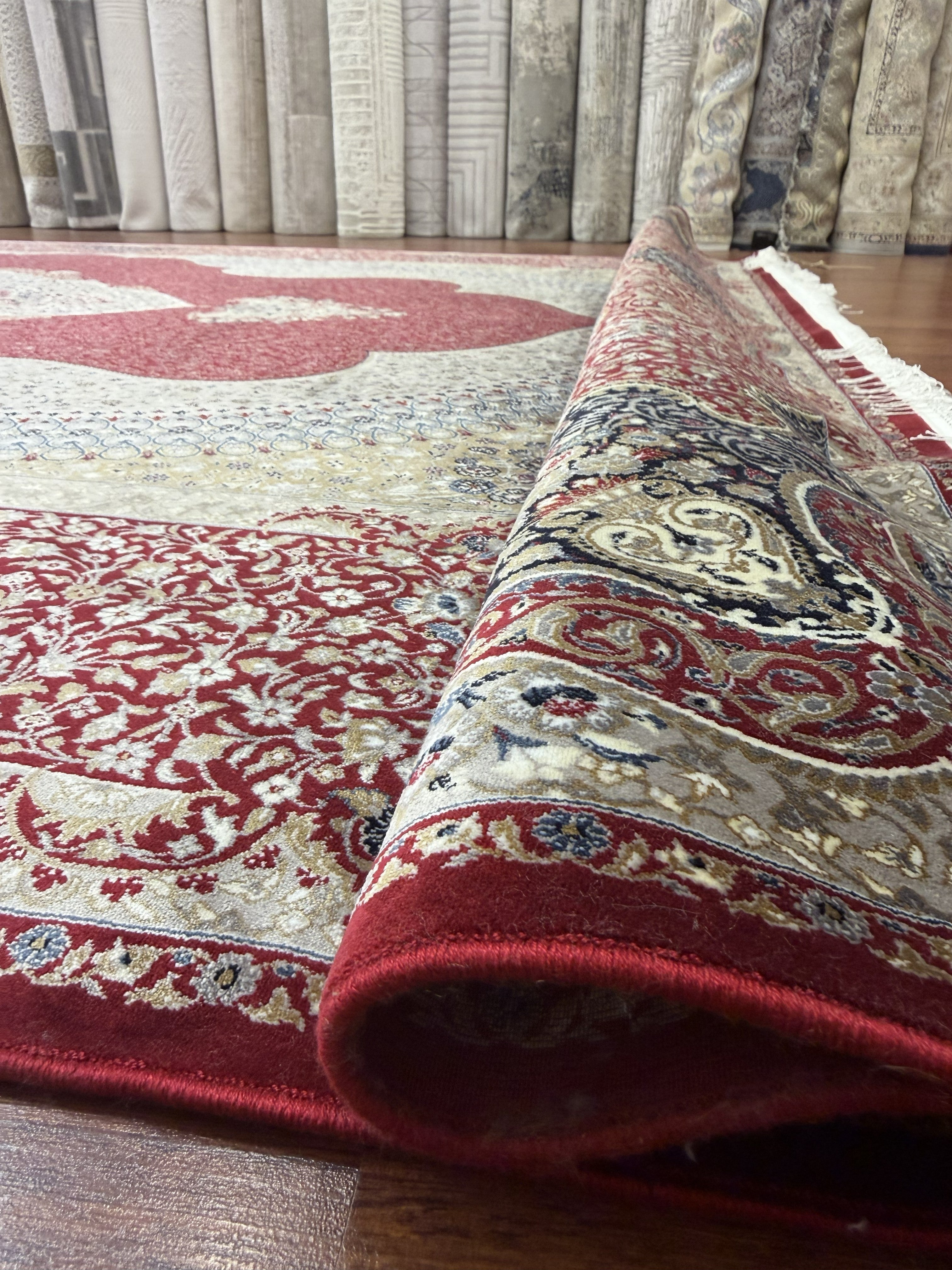 Luxury Turkish Silk Rug 7x10 Red Ivory Oriental Area Carpet Handmade Fringe New