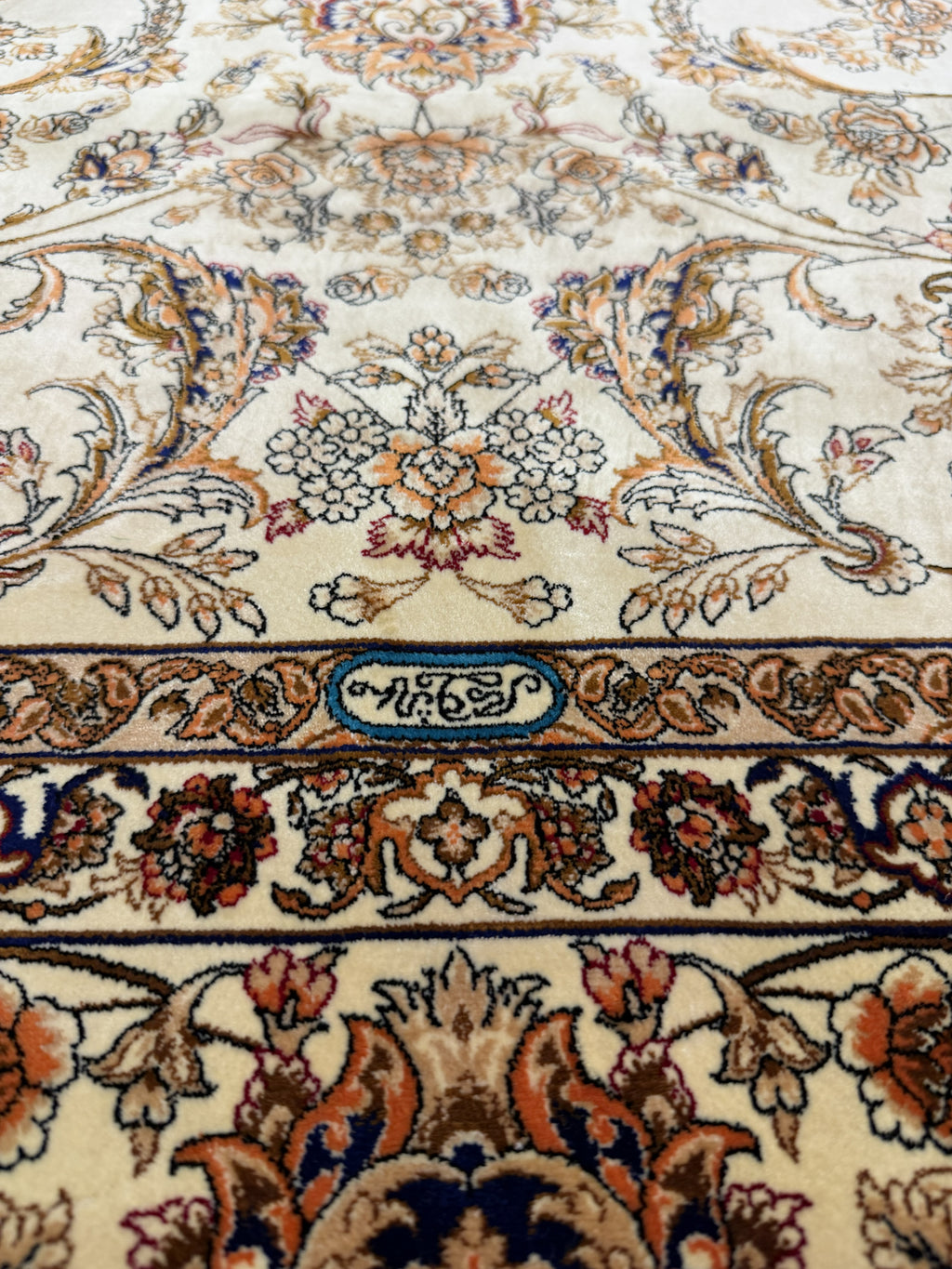 Luxury Turkish Silk Rug 7x10 Ft Beige Ivory Oriental Area Carpet Handmade Fringe