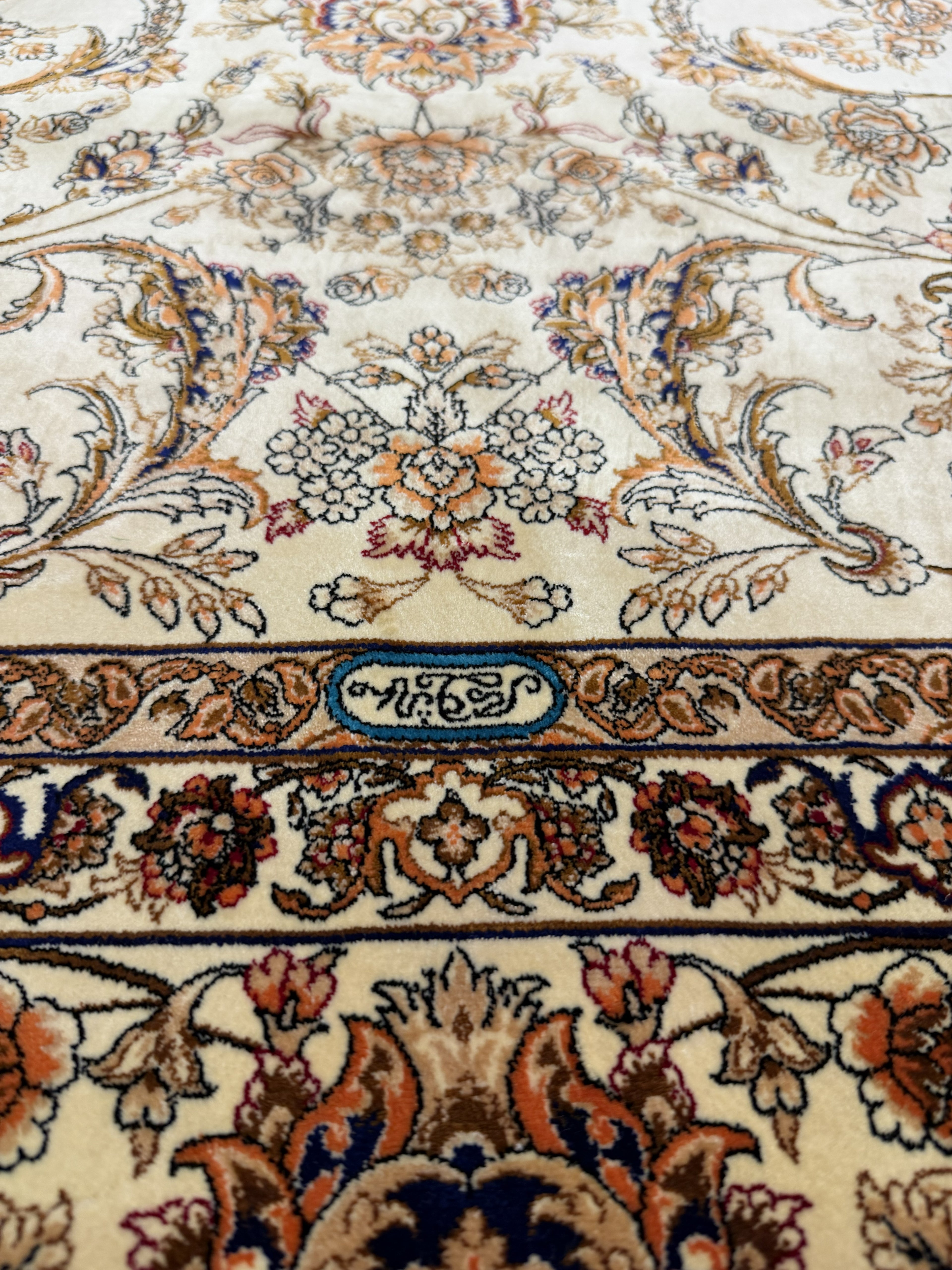 Luxury Turkish Silk Rug 7x10 Ft Beige Ivory Oriental Area Carpet Handmade Fringe