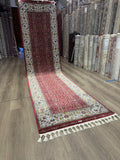 3x10 Turkish Silk Runner Rug Ivory Red Oriental Hallway Runner brand new