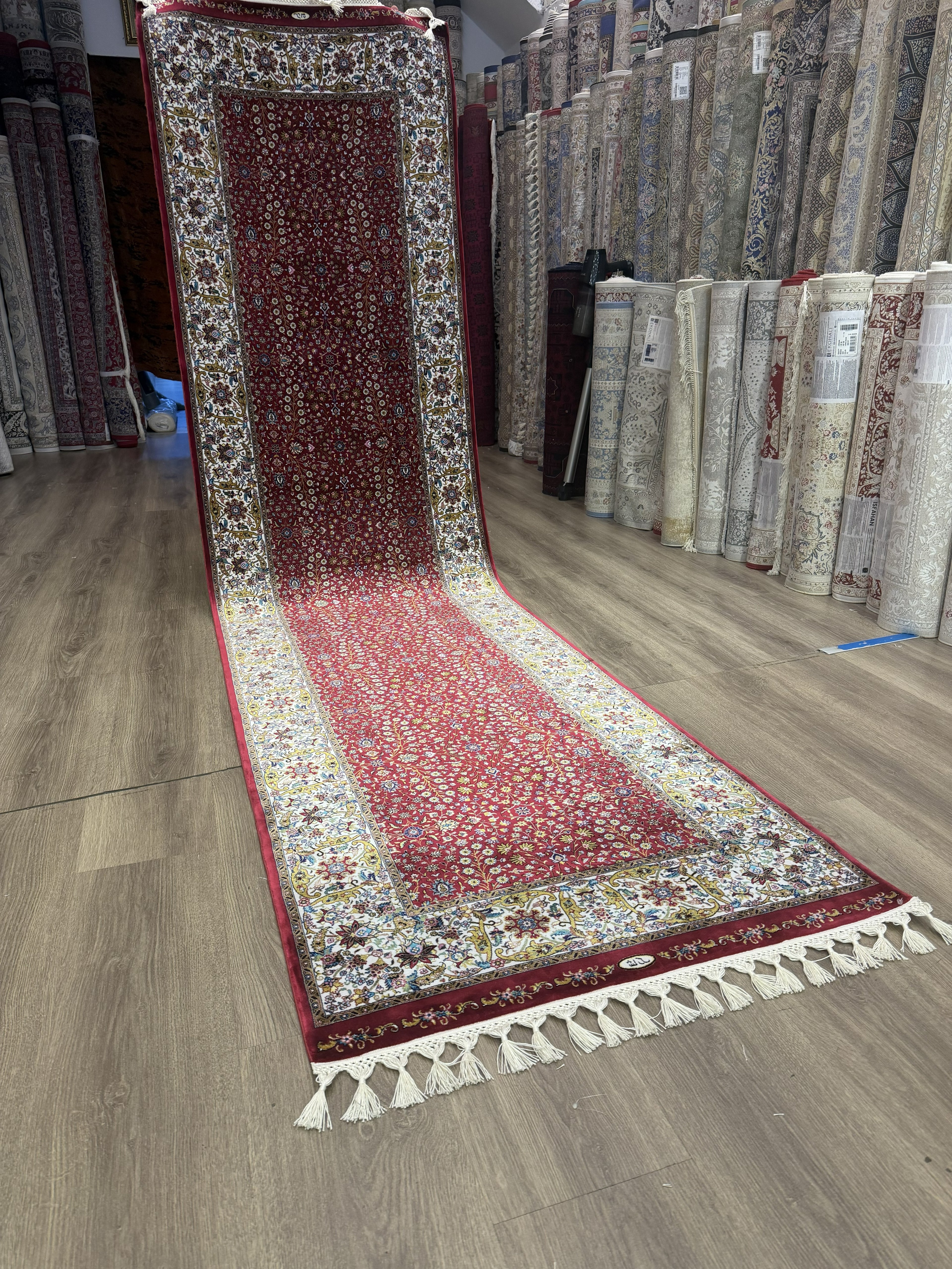 3x10 Turkish Silk Runner Rug Ivory Red Oriental Hallway Runner brand new