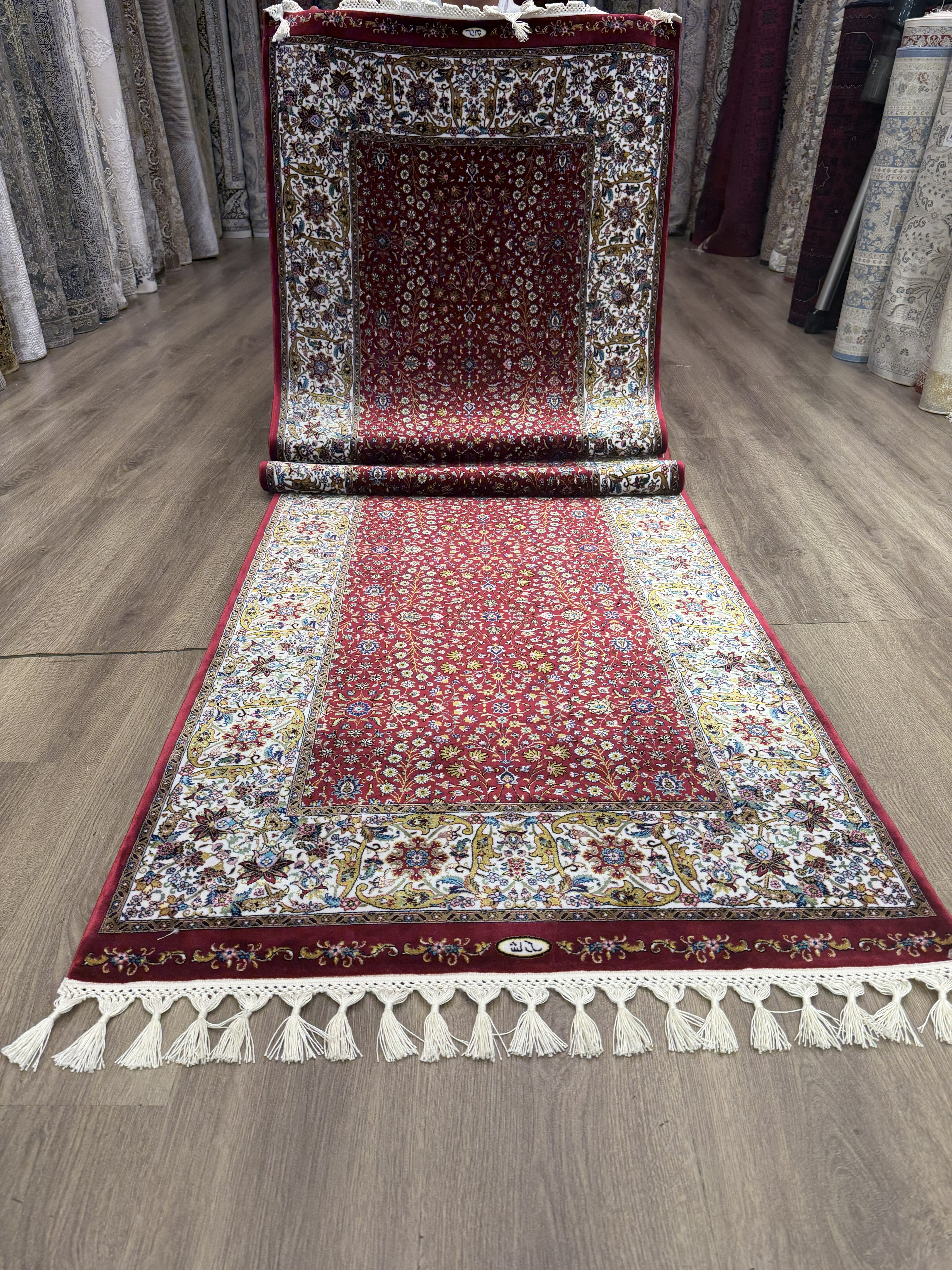 3x10 Turkish Silk Runner Rug Ivory Red Oriental Hallway Runner brand new