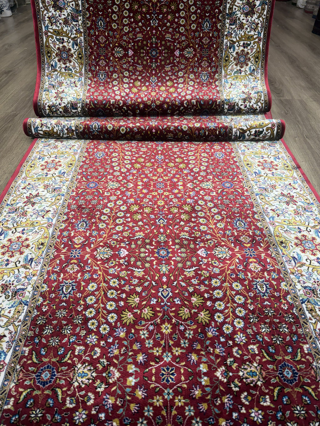 3x10 Turkish Silk Runner Rug Ivory Red Oriental Hallway Runner brand new