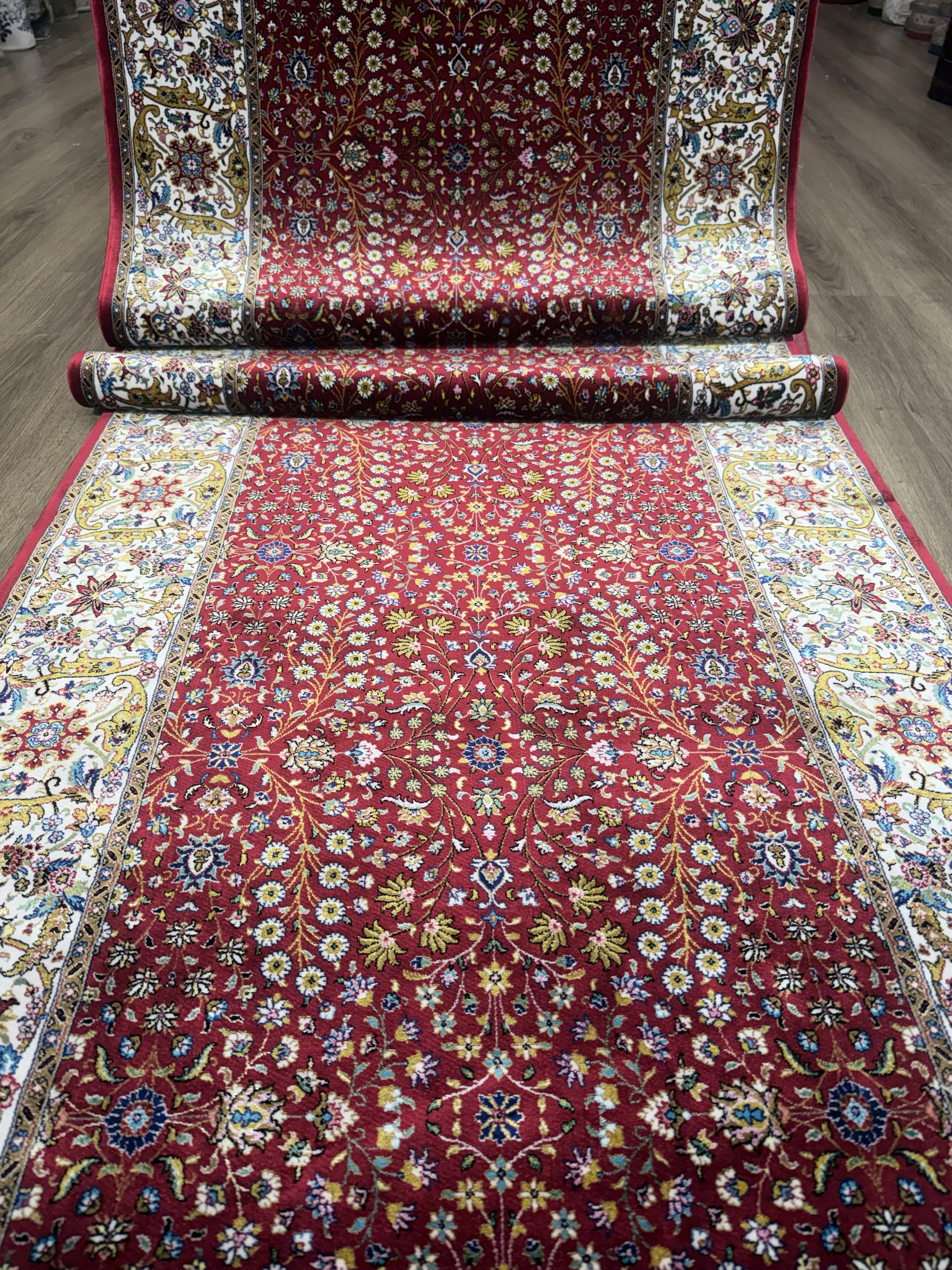 3x10 Turkish Silk Runner Rug Ivory Red Oriental Hallway Runner brand new