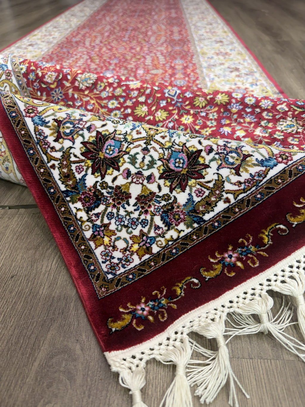 3x10 Turkish Silk Runner Rug Ivory Red Oriental Hallway Runner brand new