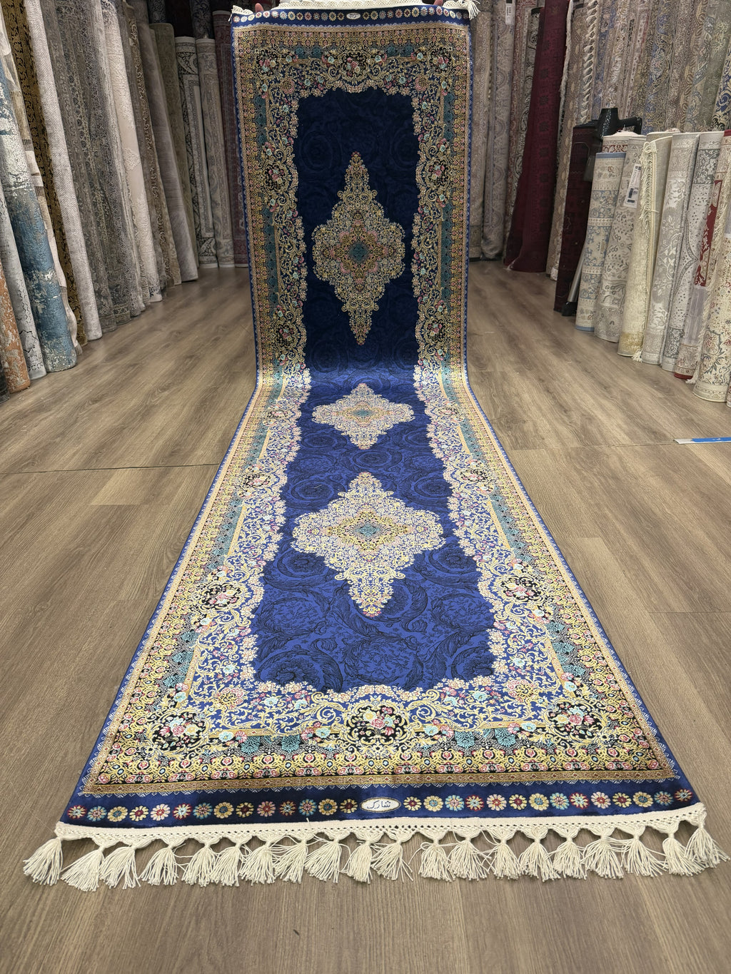 3x10 Turkish Silk Runner Rug Blue Oriental Floral Hallway Runner brand new